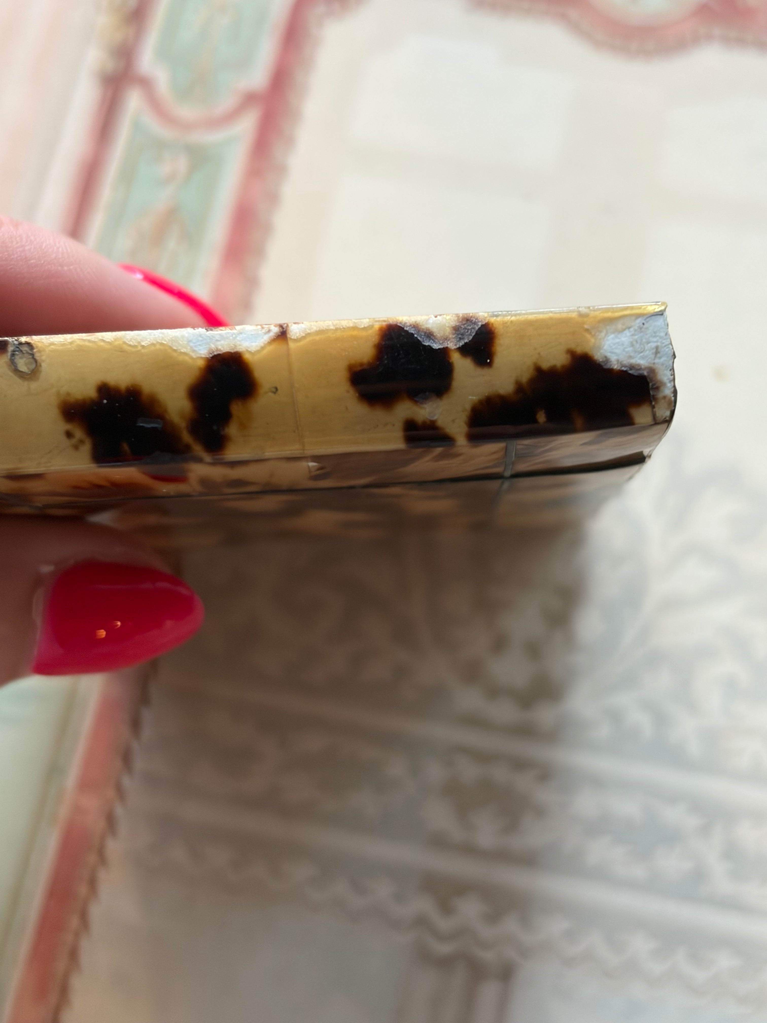 Antique Tortoiseshell Card Case with Silver Piqué Inlay