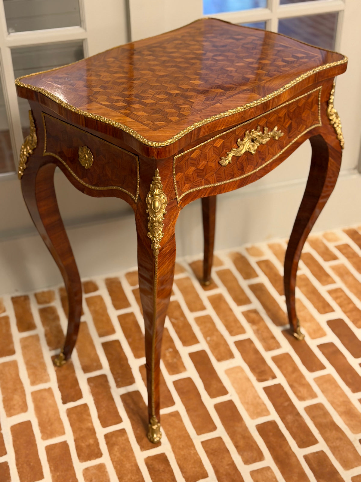 Antique French Kingwood Parquetry Dressing Table with Concealed Mirror | Circa 1870