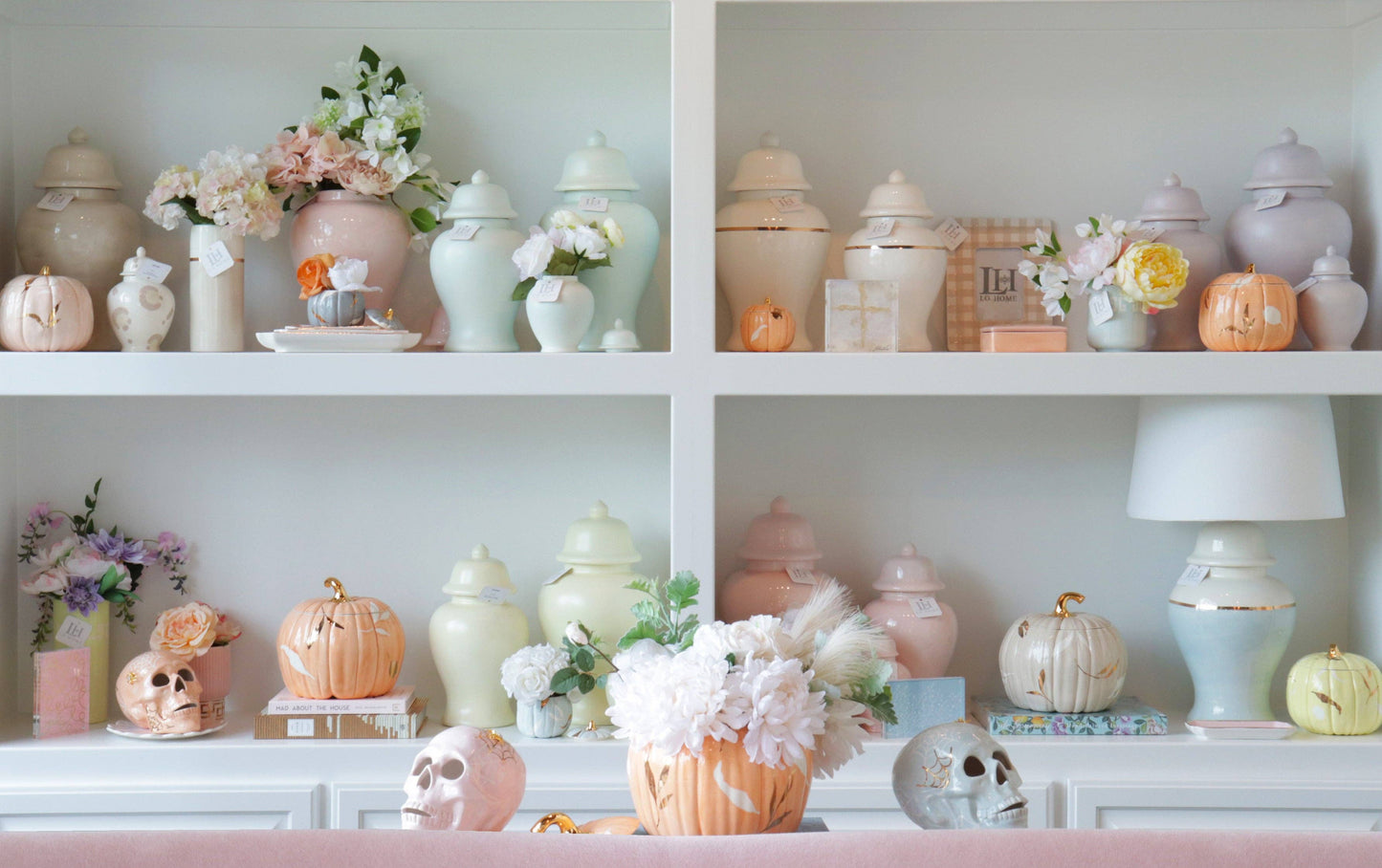 Layered Leaves Pumpkin Jars with 22K Gold Accents in Sheer Orange: Medium