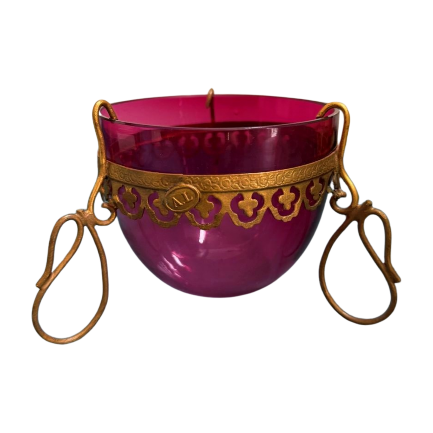 Antique Cranberry Glass Pocket Watch Holder with Gilt Bronze Mounts