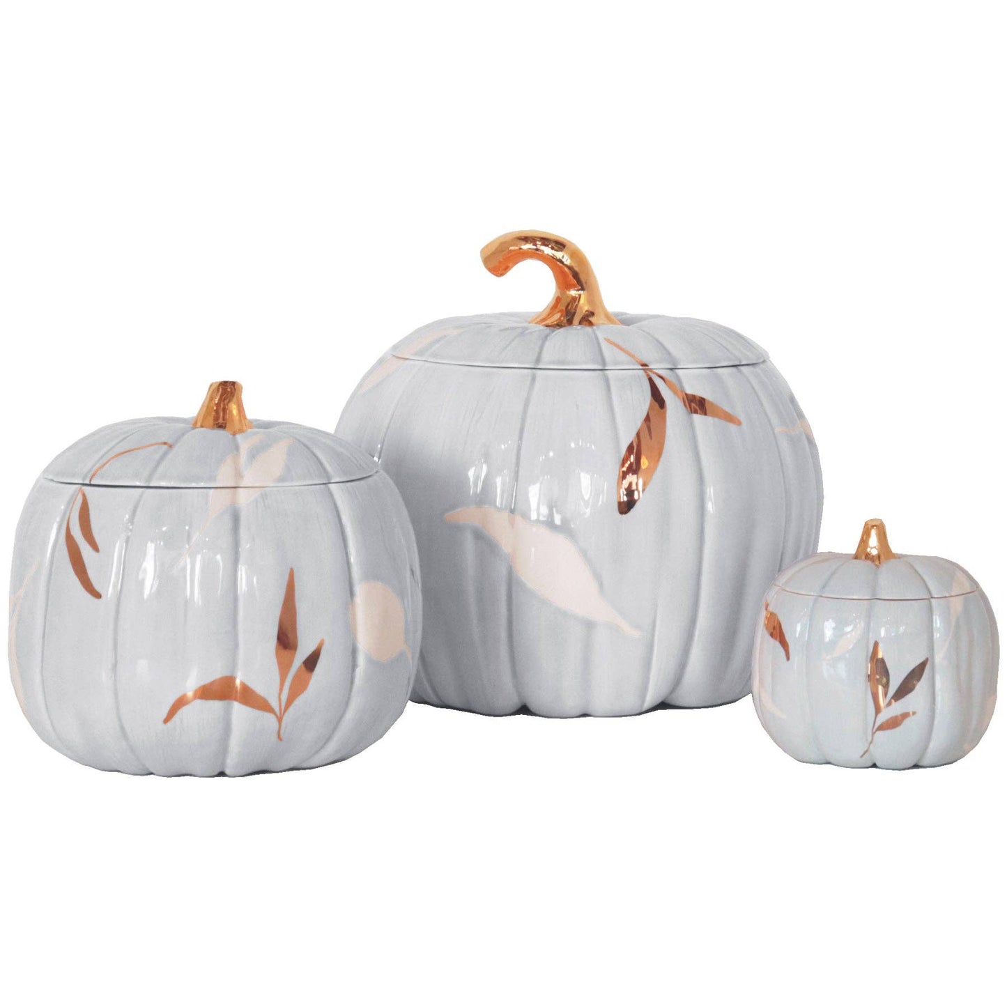 Layered Leaves Pumpkin Jars with 22K Gold Accents in Light B: Small