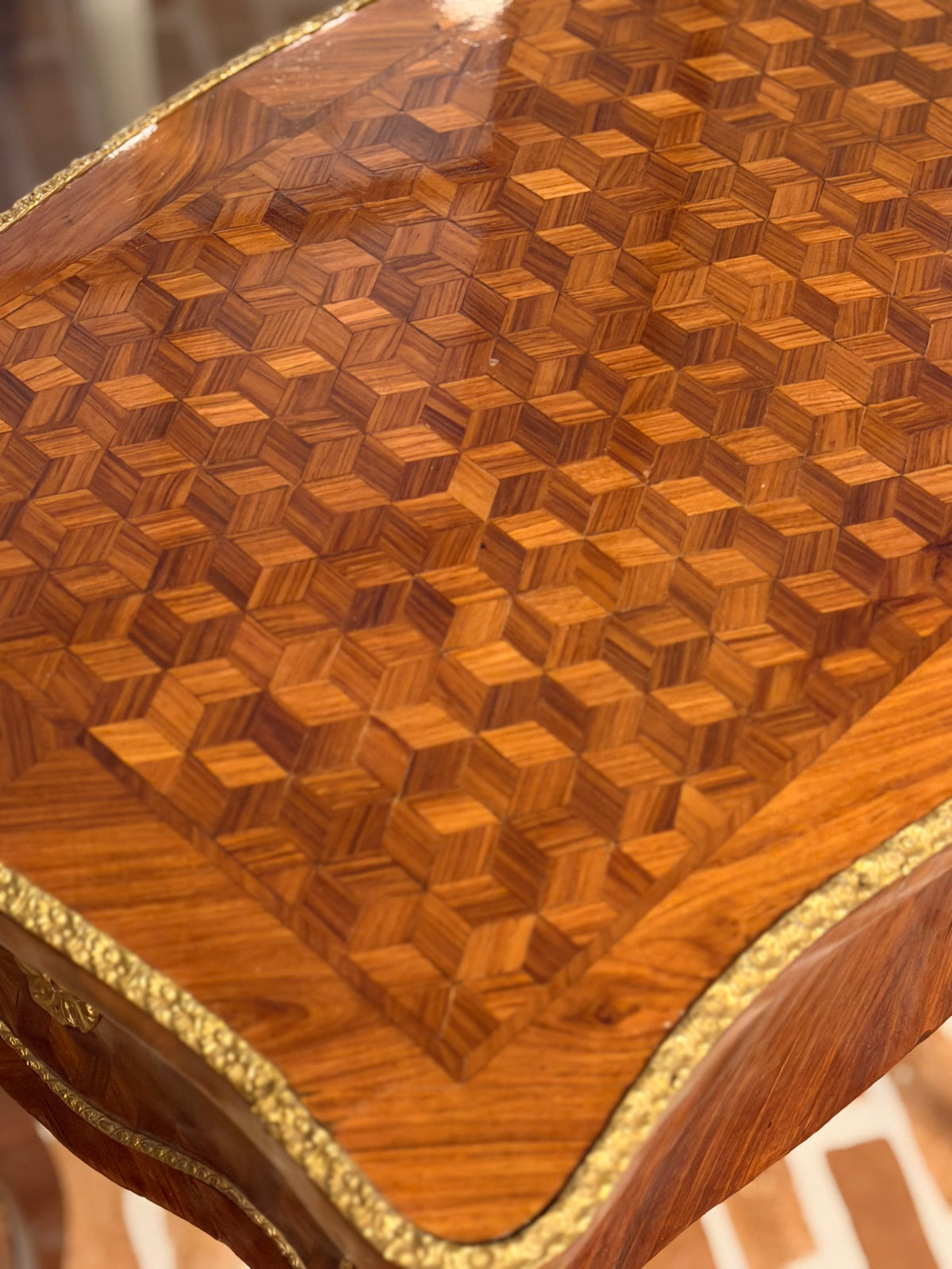 Antique French Kingwood Parquetry Dressing Table with Concealed Mirror | Circa 1870