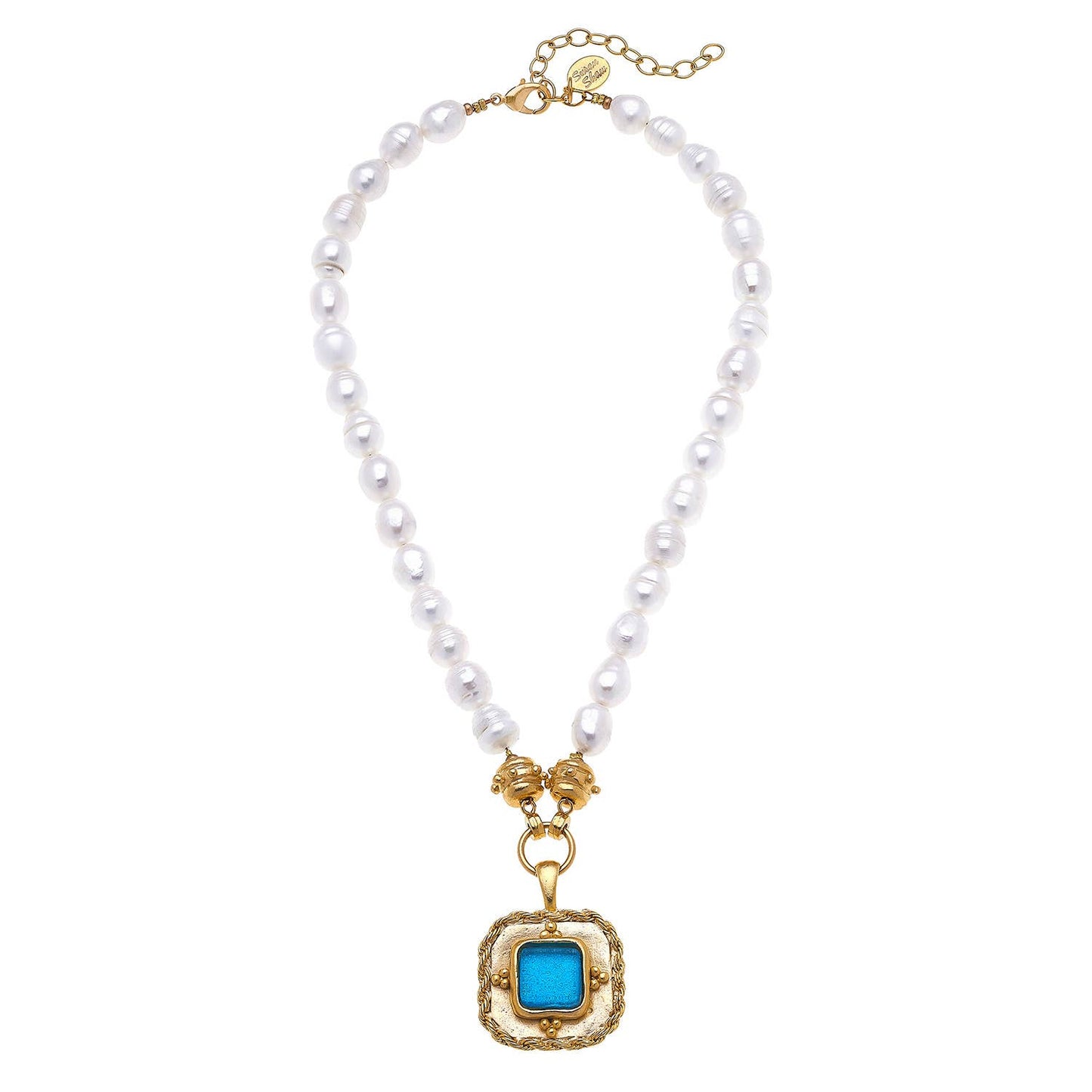 Turquoise French Glass Pearl Necklace