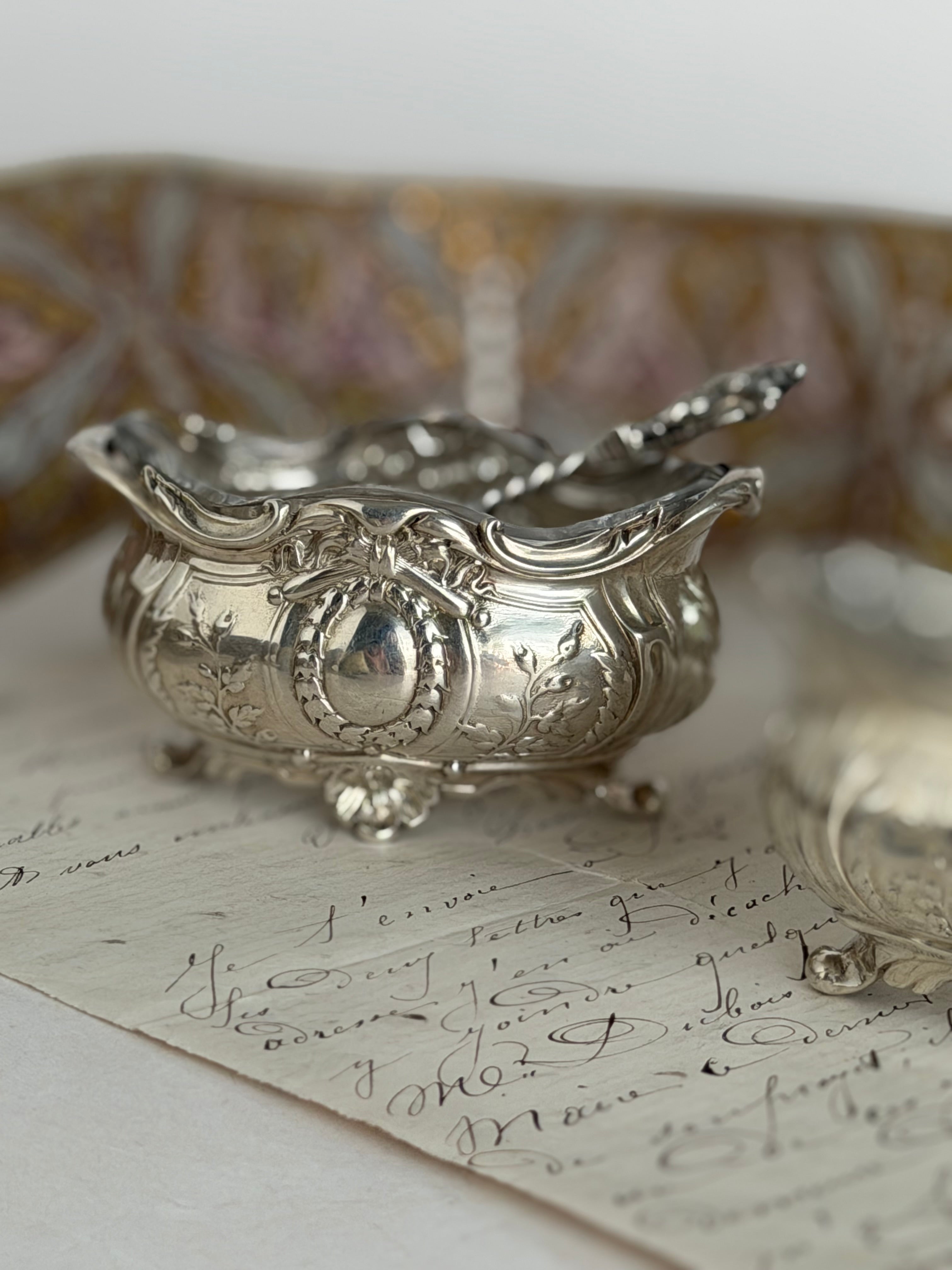 Antique Sterling Silver & Crystal Salt Cellar with Spoon (priced individually)