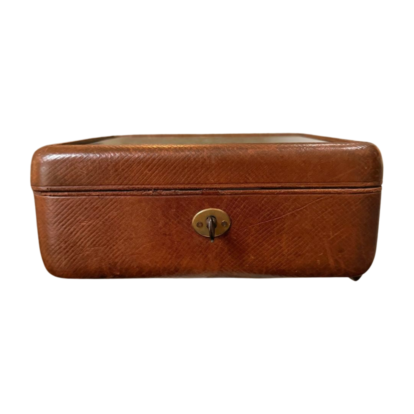 Antique French Leather & Glass Locking Box