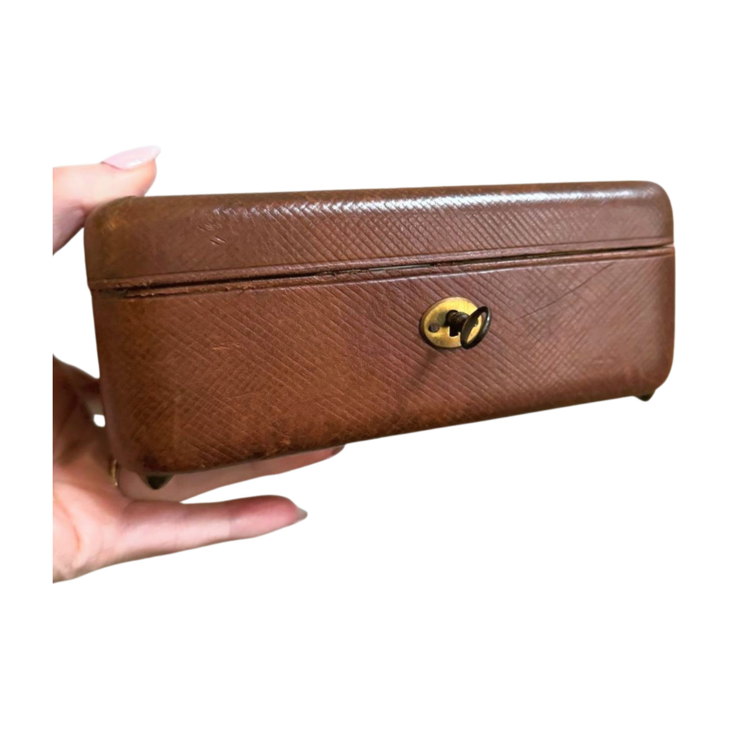 Antique French Leather & Glass Locking Box