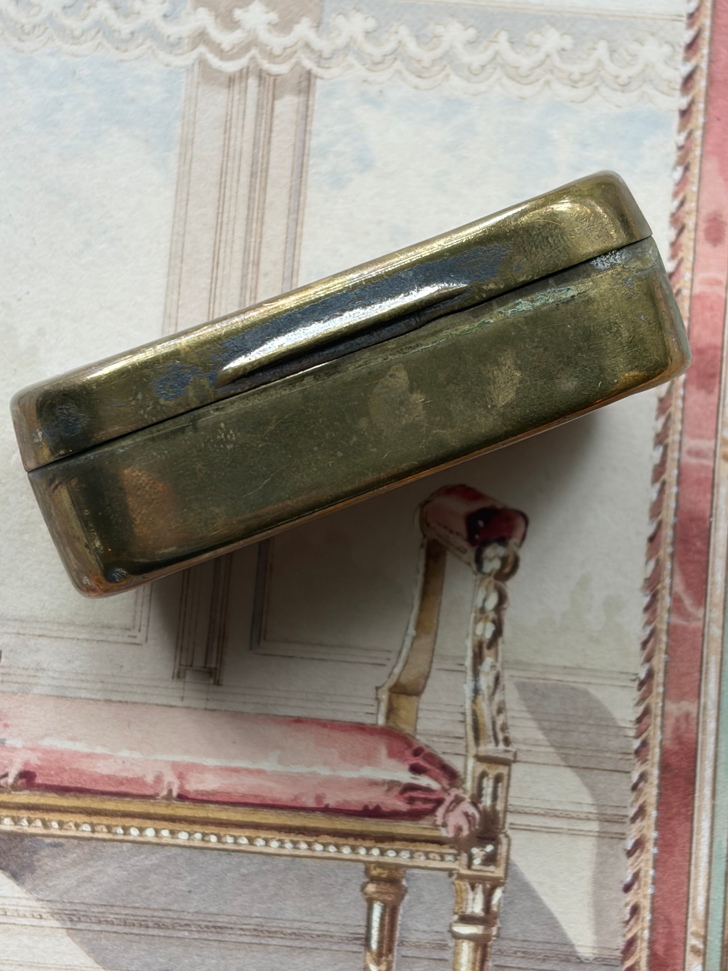 Antique French Engraved Brass Box with Vintage Tools