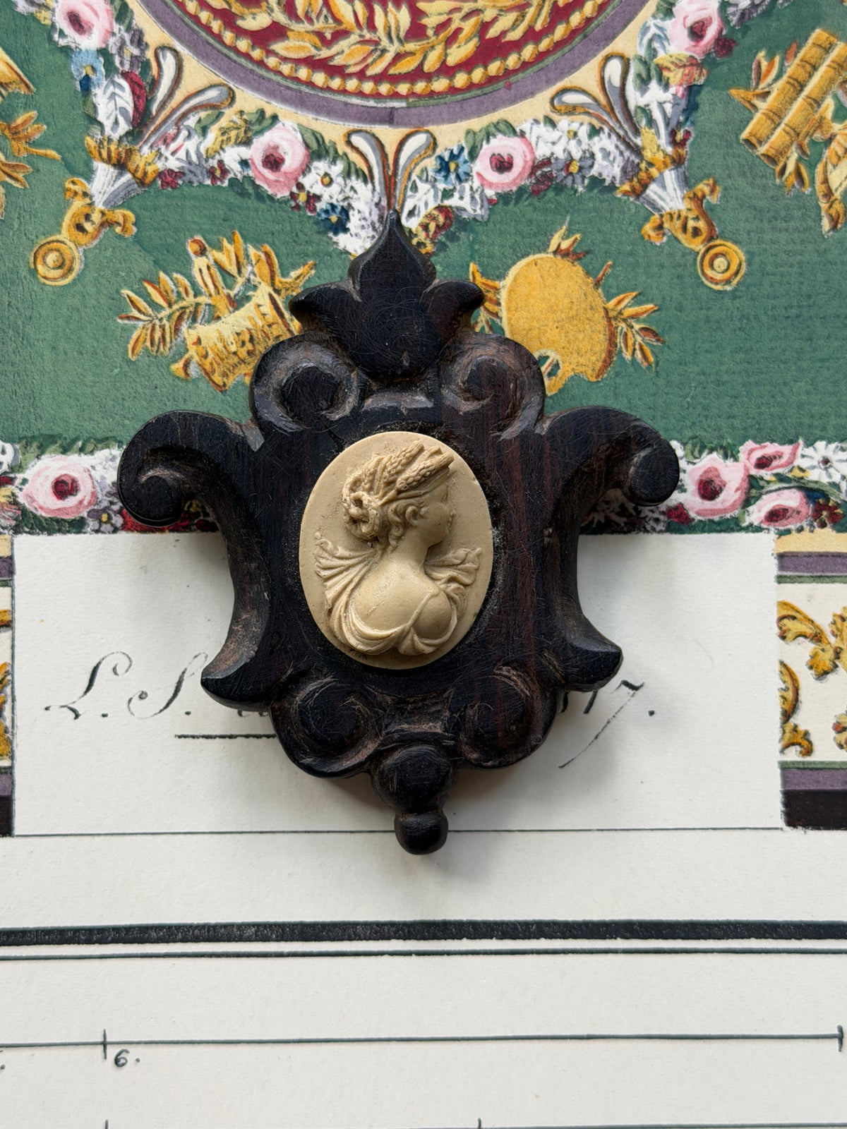Antique Carved Cameo of Ceres in Carved Ebony Mount, French