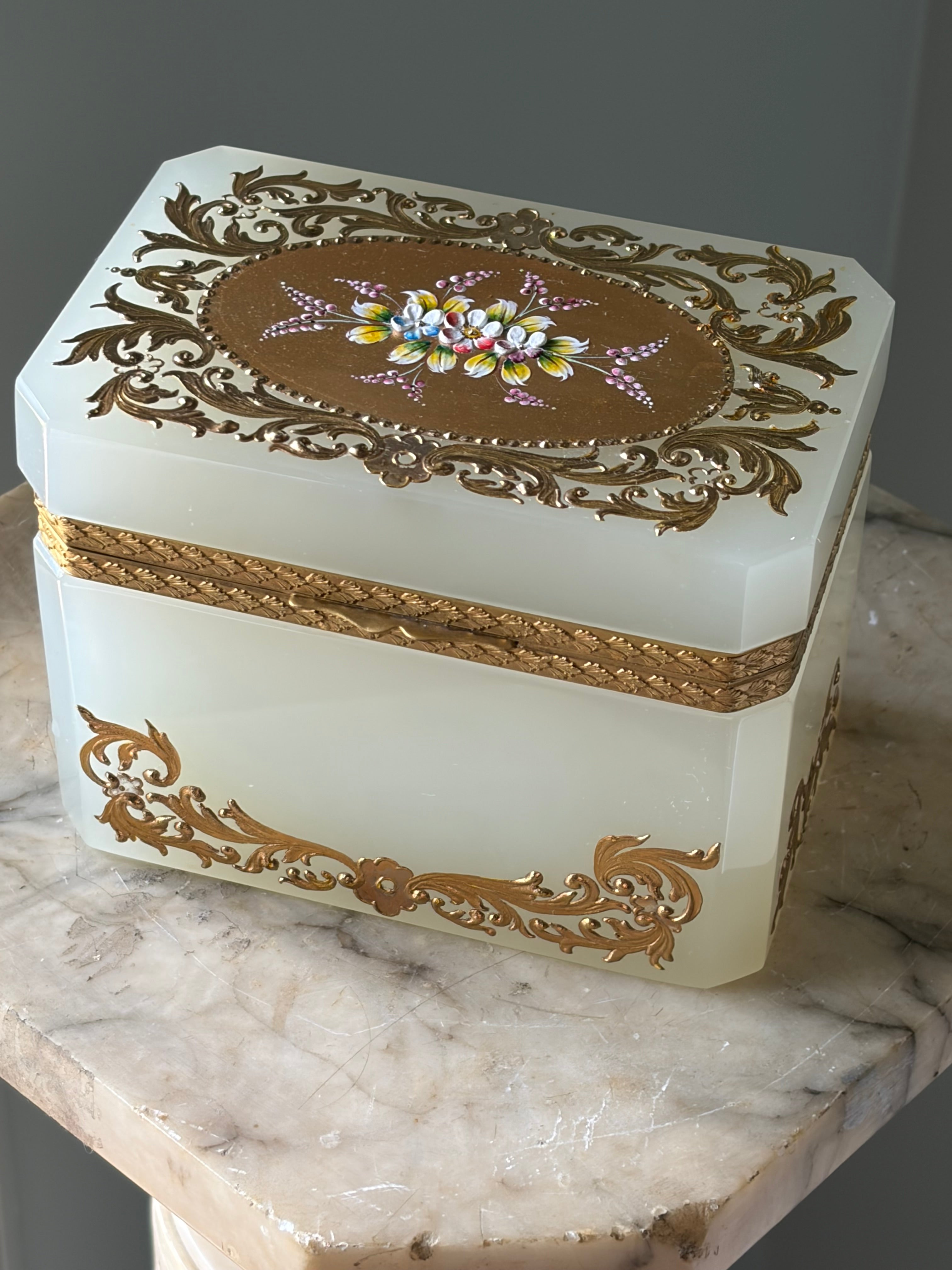Opaline Casket with Floral Hand-Painted Detail