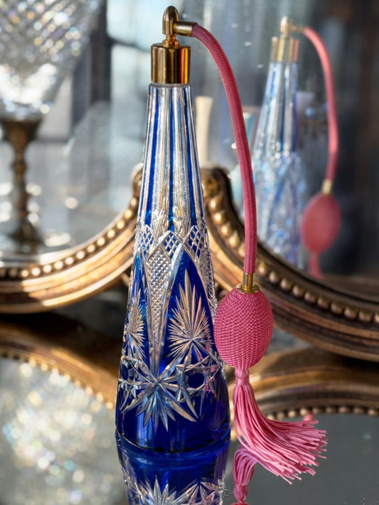 Baccarat Cobalt Overlay Crystal Perfume Atomizer