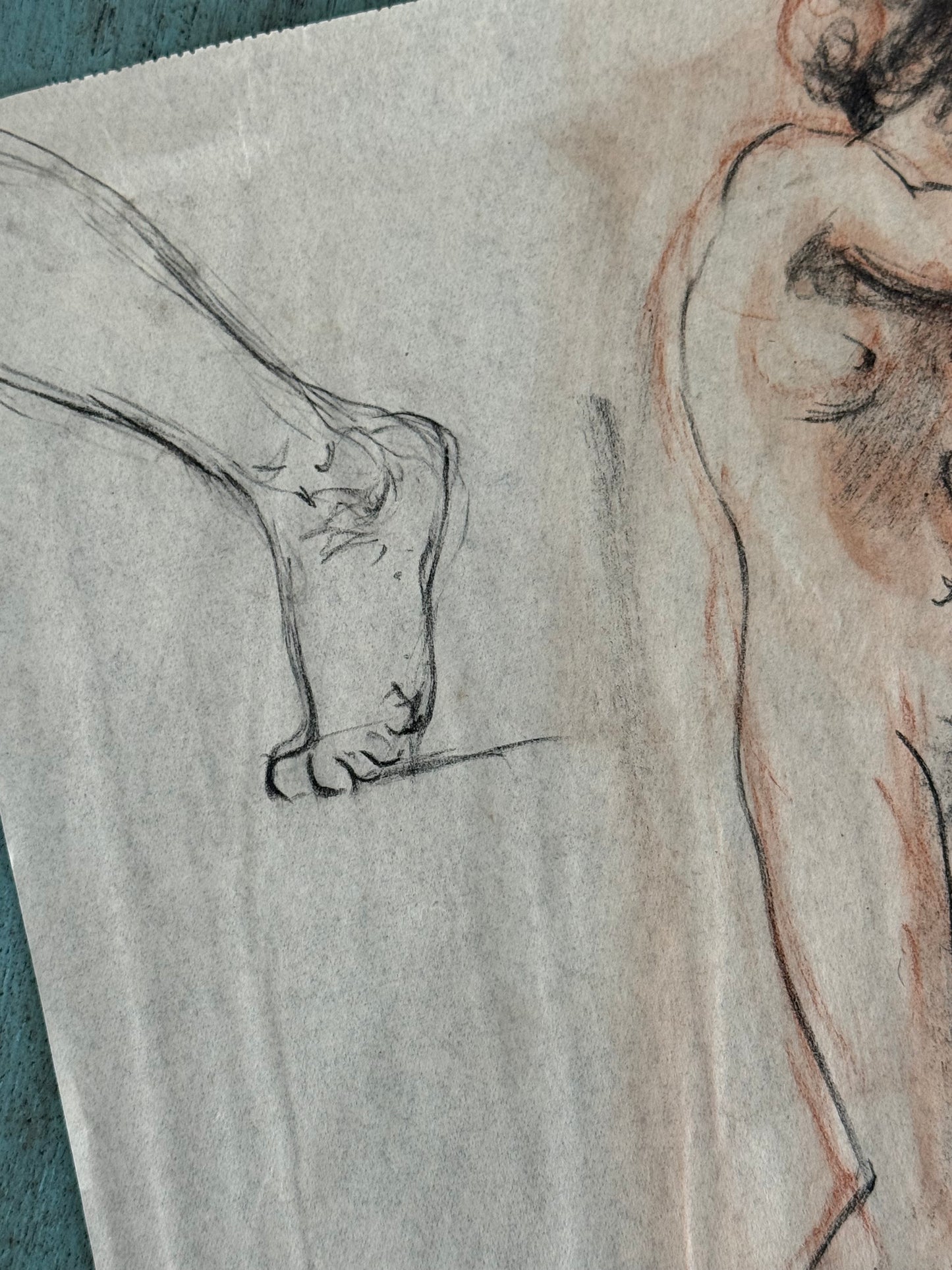 Antique French Figure Study | Graphite & Sanguine on Paper