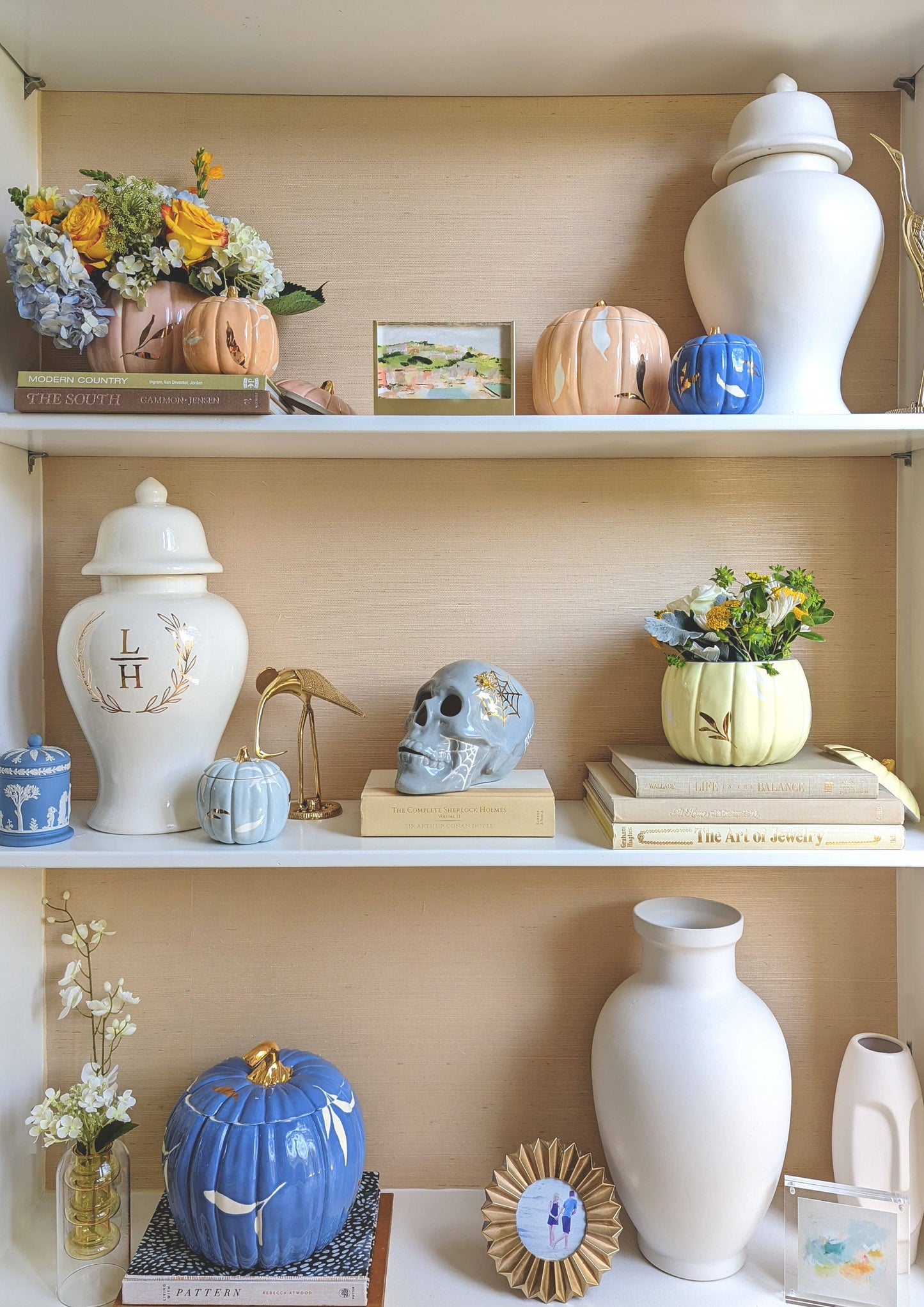 Layered Leaves Pumpkin Jars with 22K Gold Accents in Sheer Orange: Medium