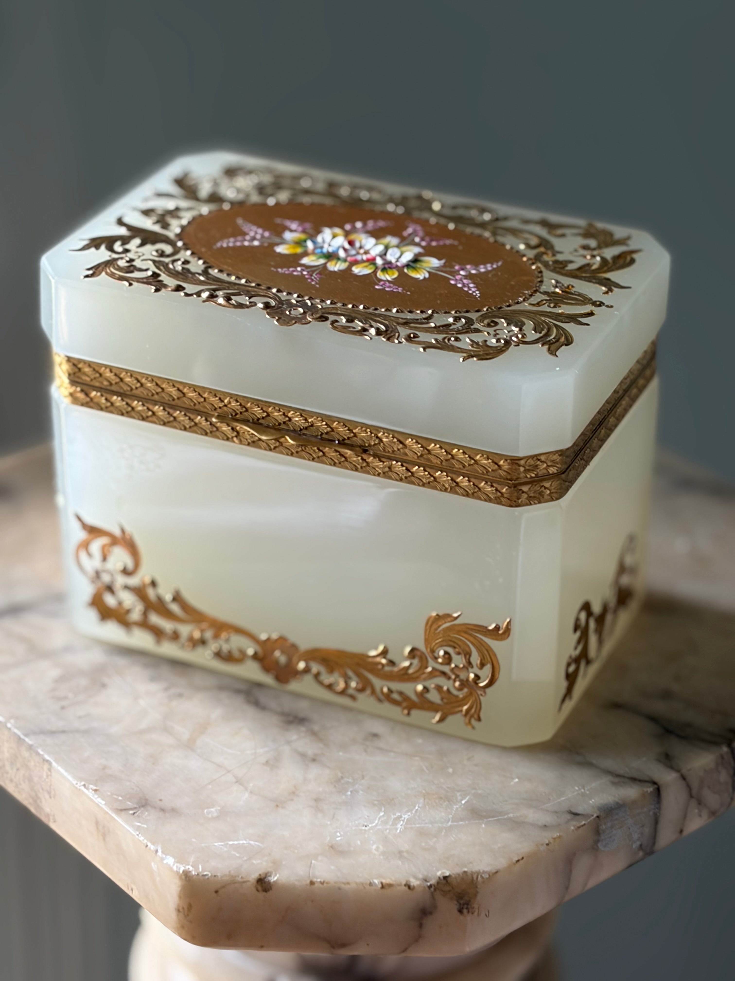 Opaline Casket with Floral Hand-Painted Detail