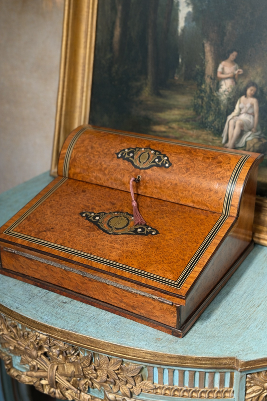 Antique French Burl Wood Writing Slope Desk