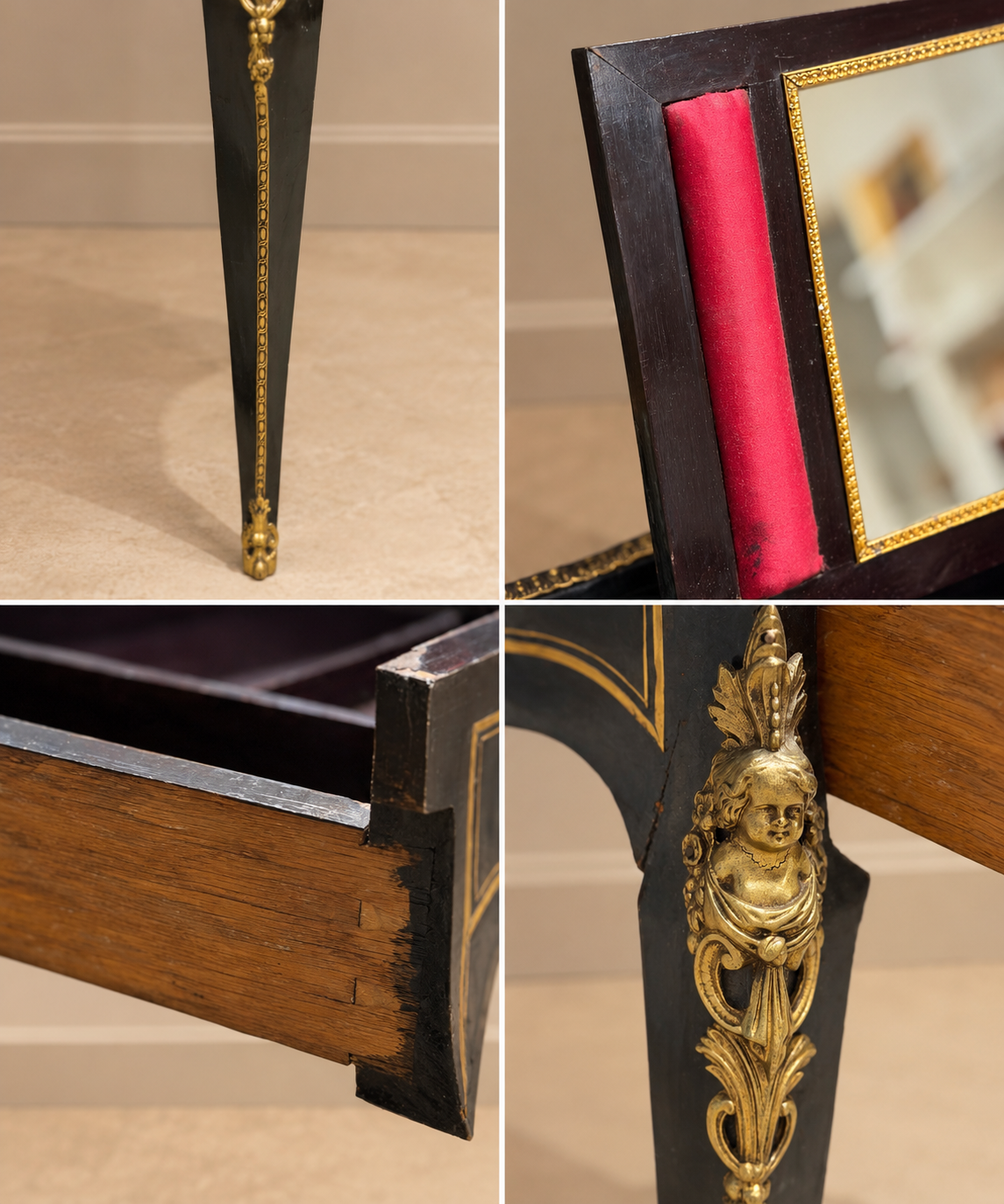 19th Century French Antique Dressing Table with Concealed Mirror & Leather Writing Surface | Circa 1870