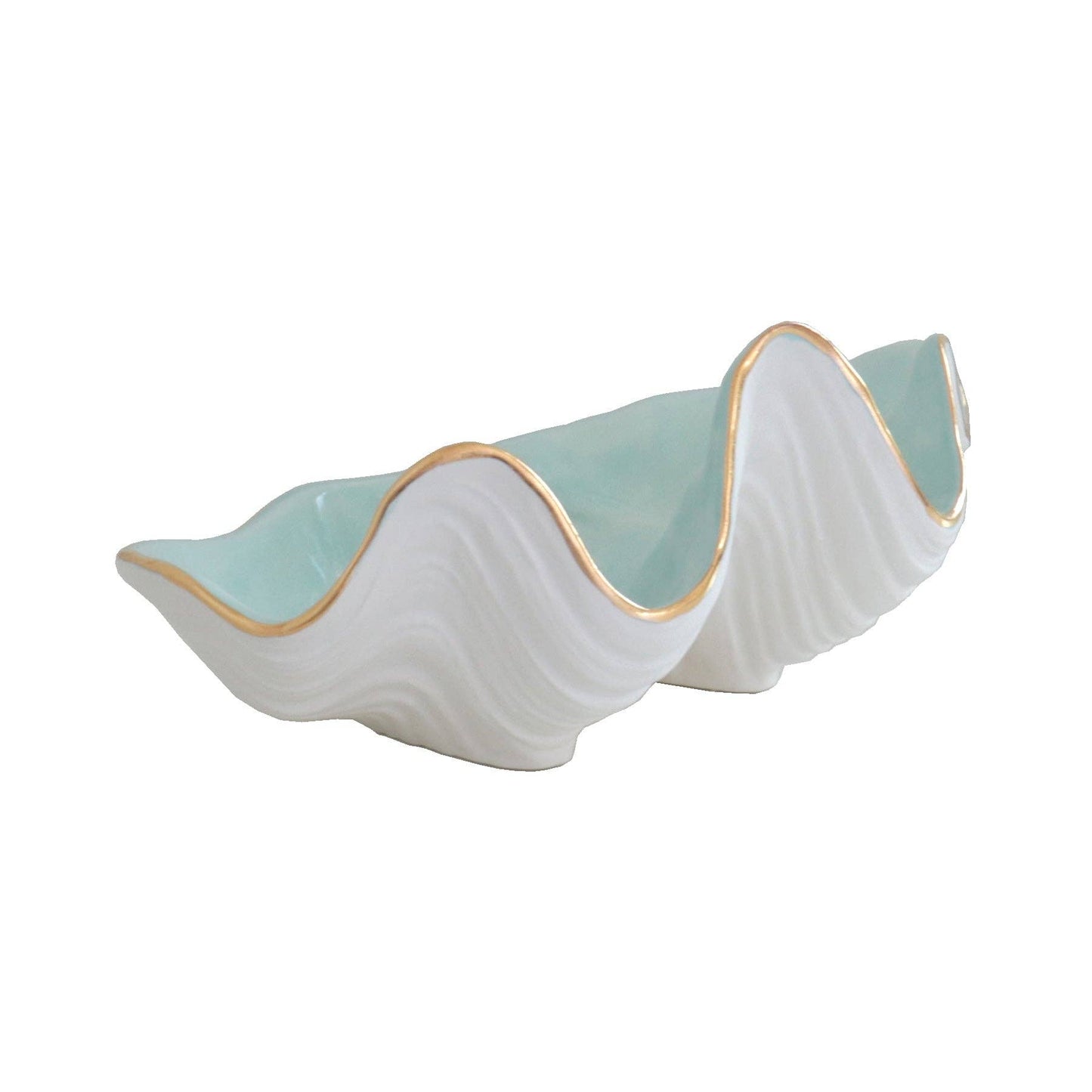 Clam Shell Bowl with 22K Gold Accent: Pale Sheer Blue / Small