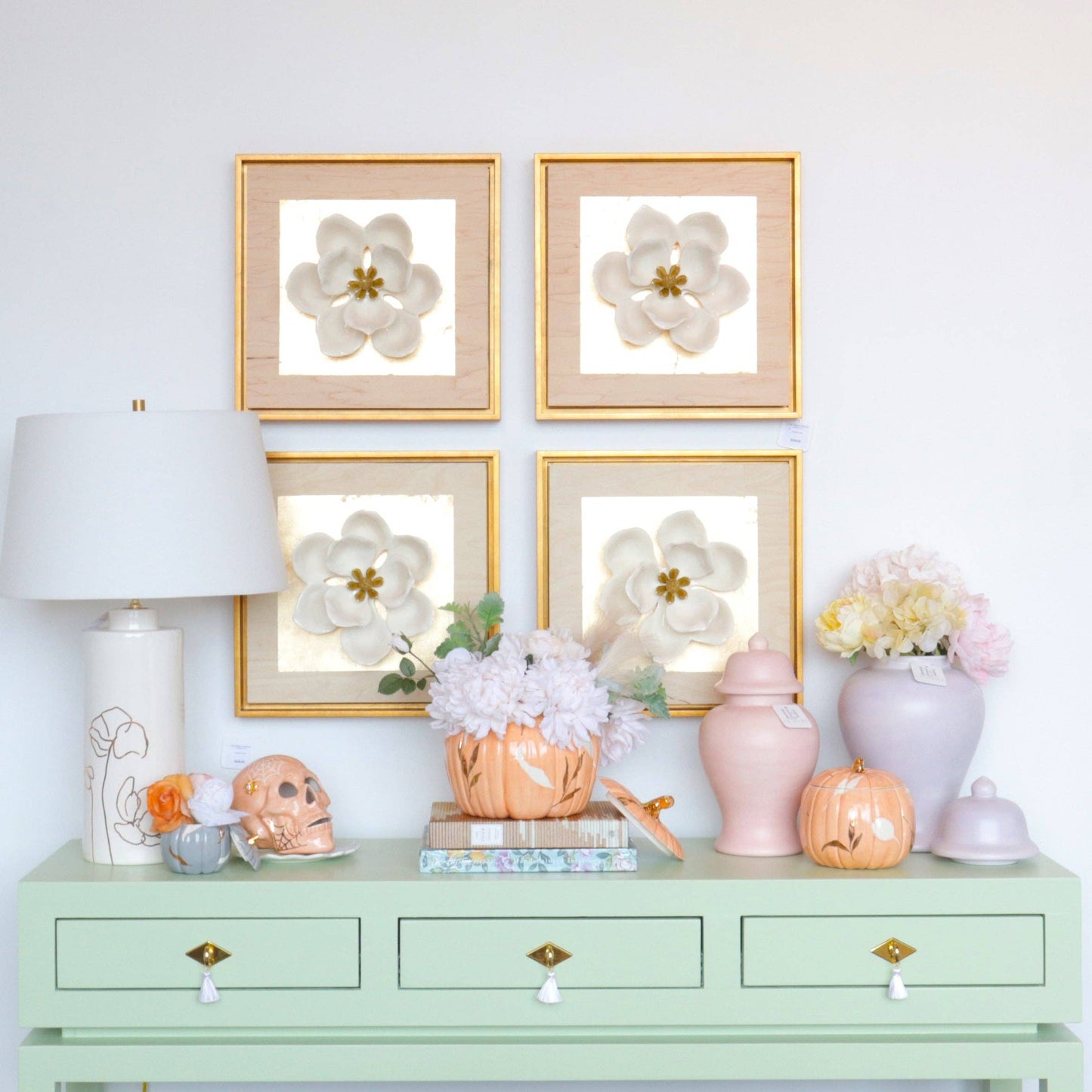 Layered Leaves Pumpkin Jars with 22K Gold Accents in Sheer Orange: Medium