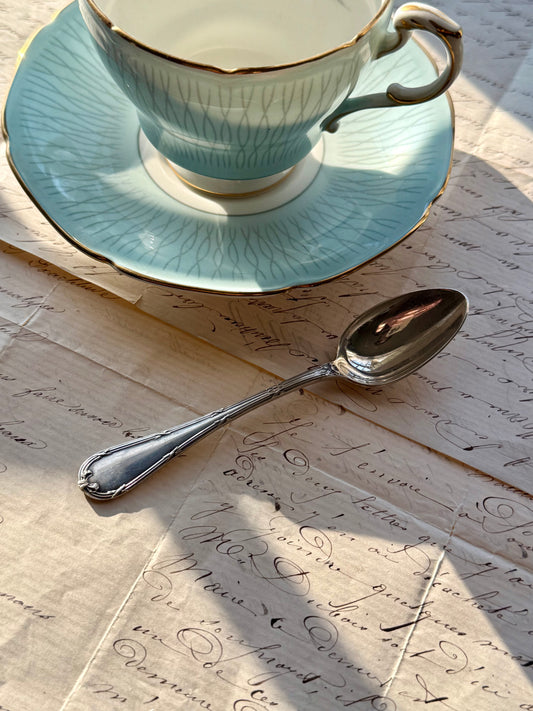 Set of 6 Christofle Silver Plated Espresso Spoons in the Rubans Pattern
