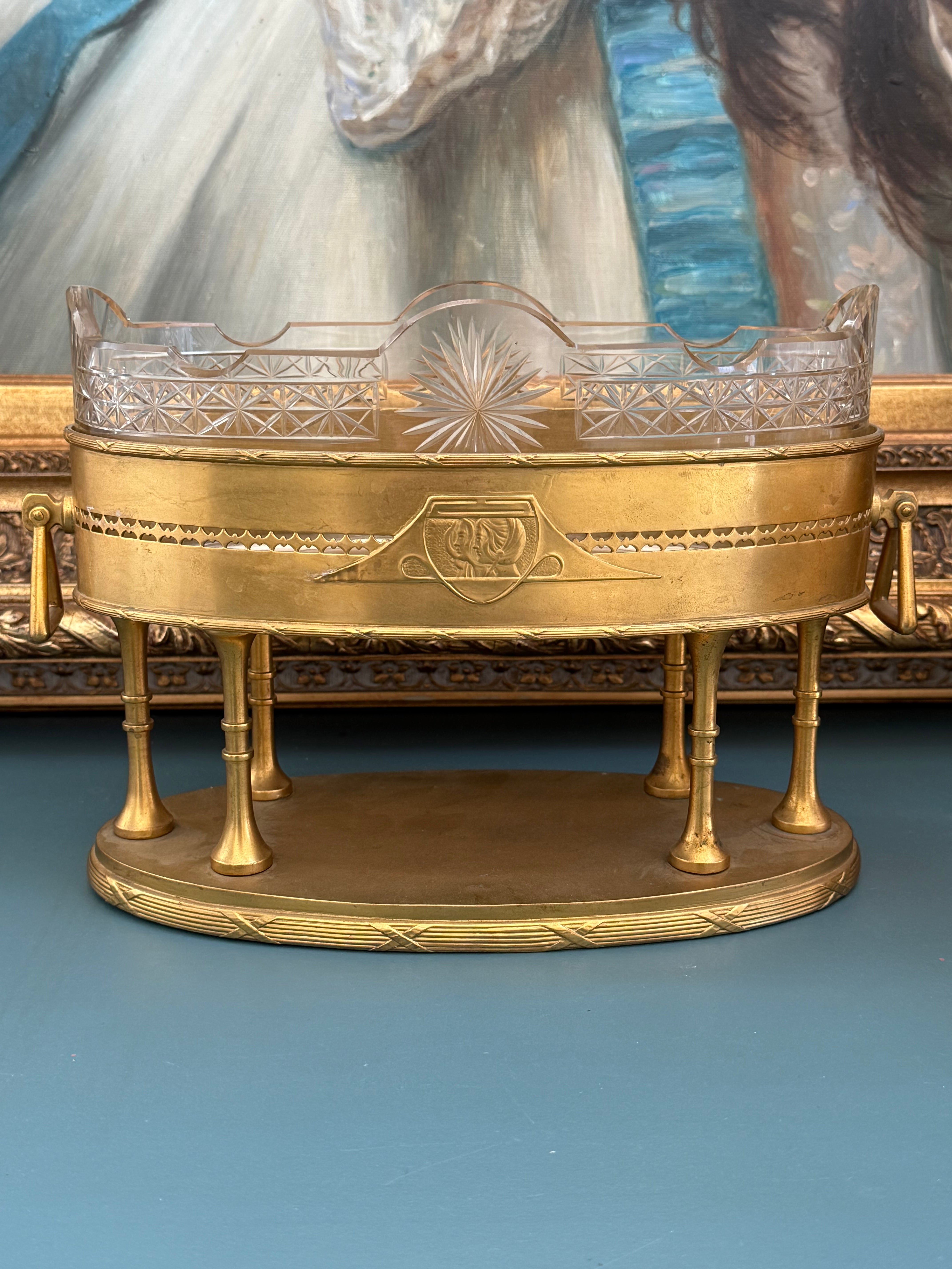 Antique French Cut Crystal Jardinière in Gilt Bronze Compote