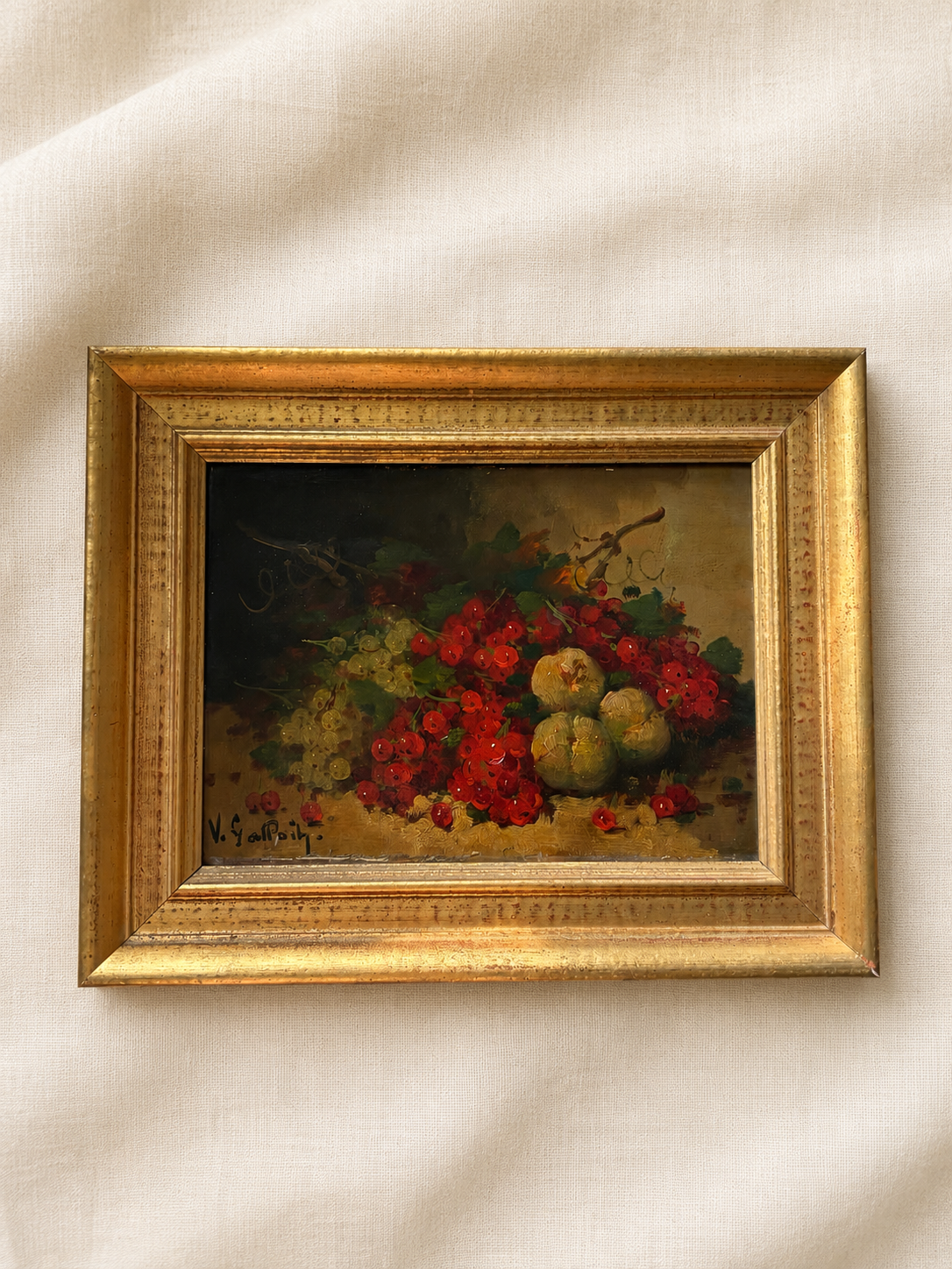 Antique 19th-Century French Still Life Painting, Signed V. Geoffroy