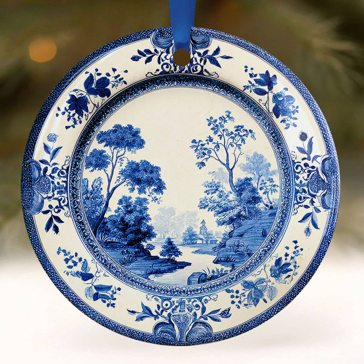 Blue Chinoiserie Ornament, Christmas Holiday Delft Decor