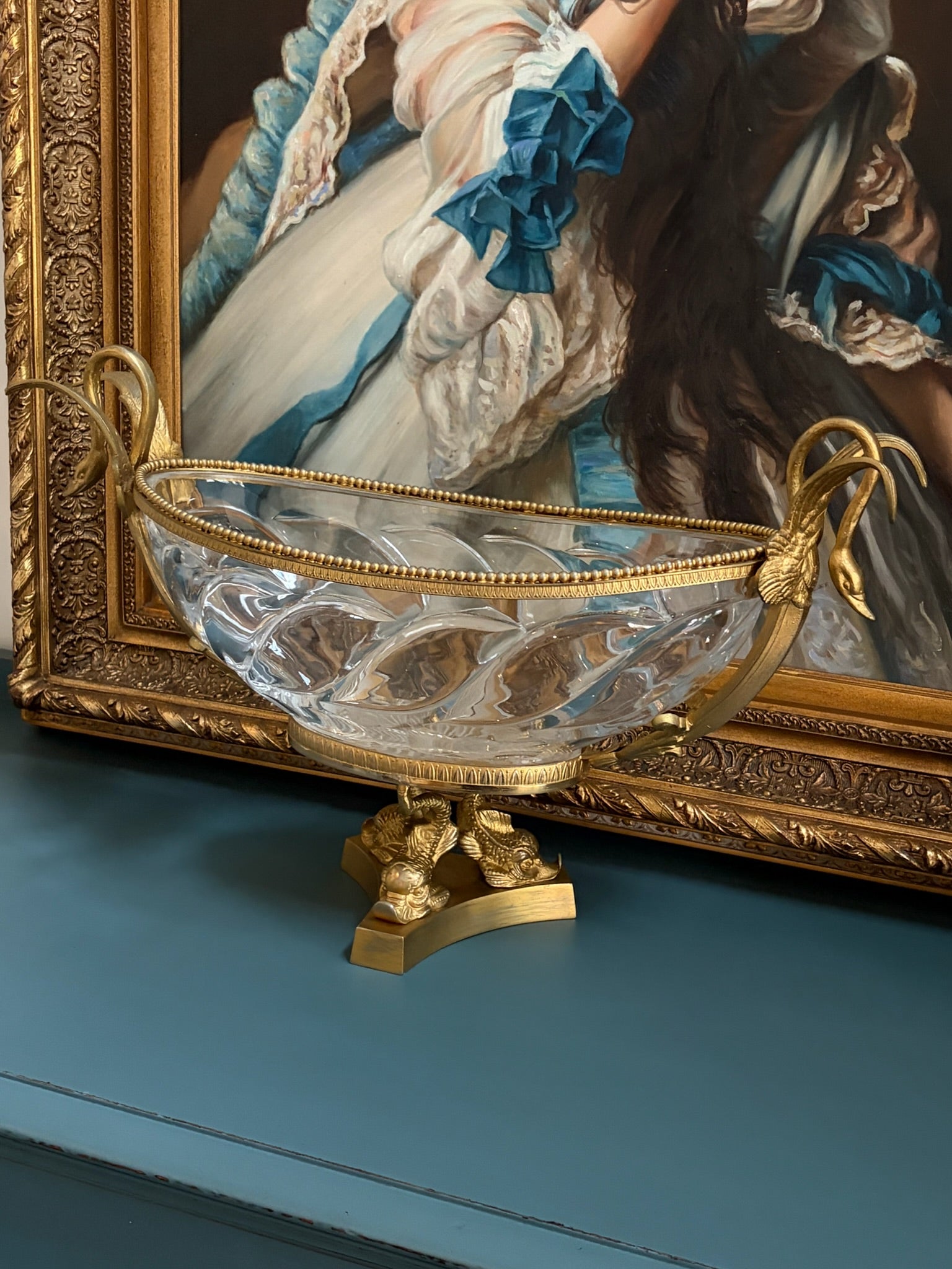 Large French Cristal Frères Swan Centerpiece Bowl