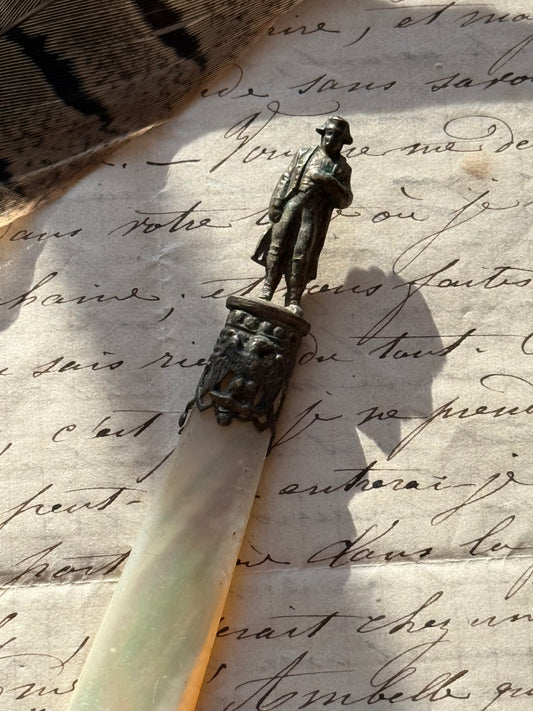 Antique French Napoleon Figural Mother-of-Pearl Letter Opener