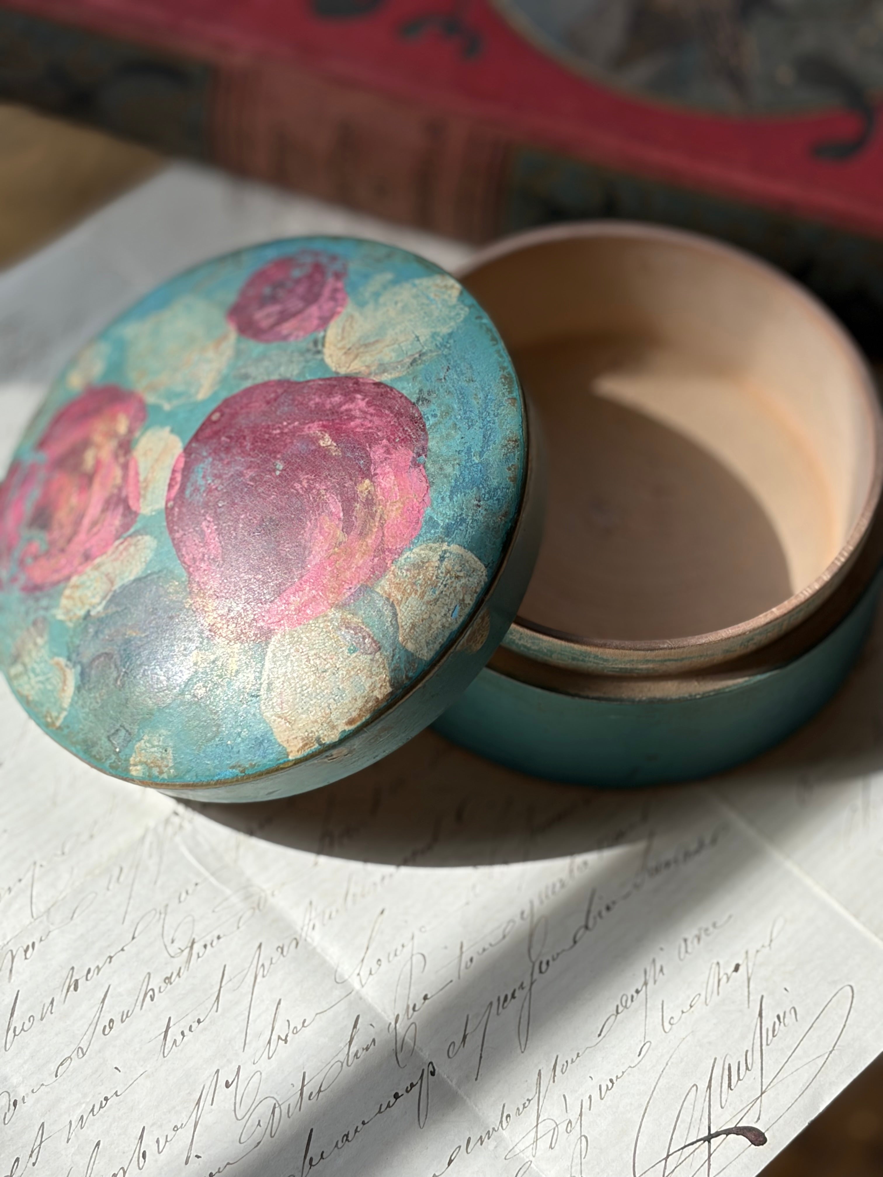 French Hand-Painted Wood Box, Paris Find