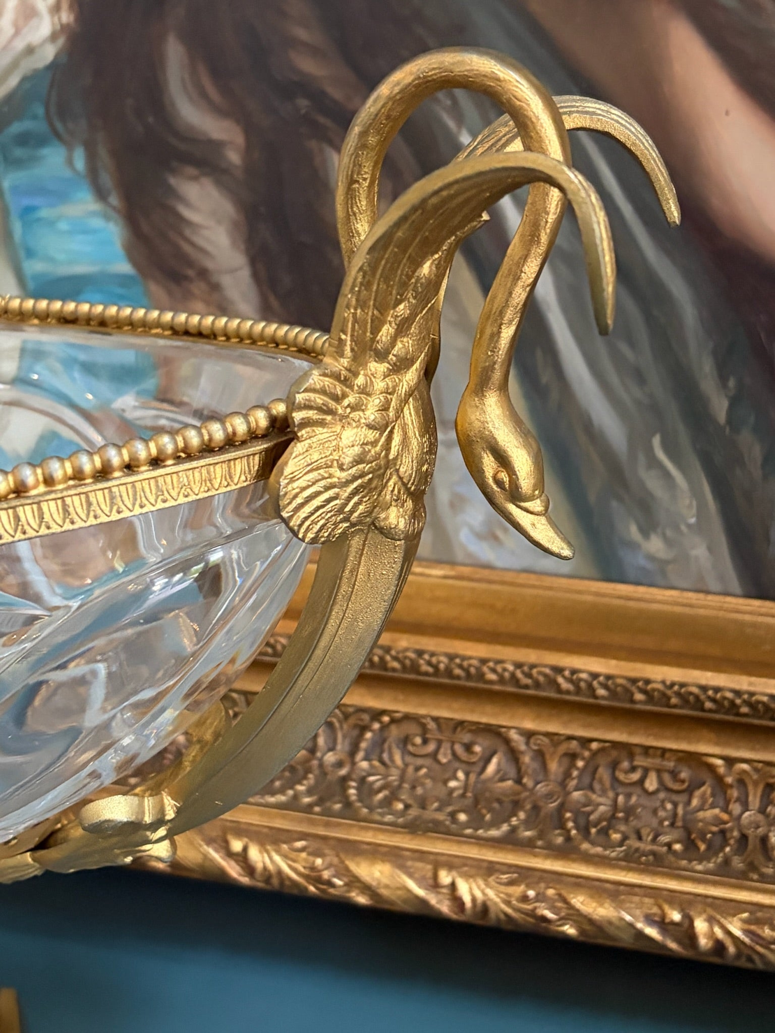 Large French Cristal Frères Swan Centerpiece Bowl