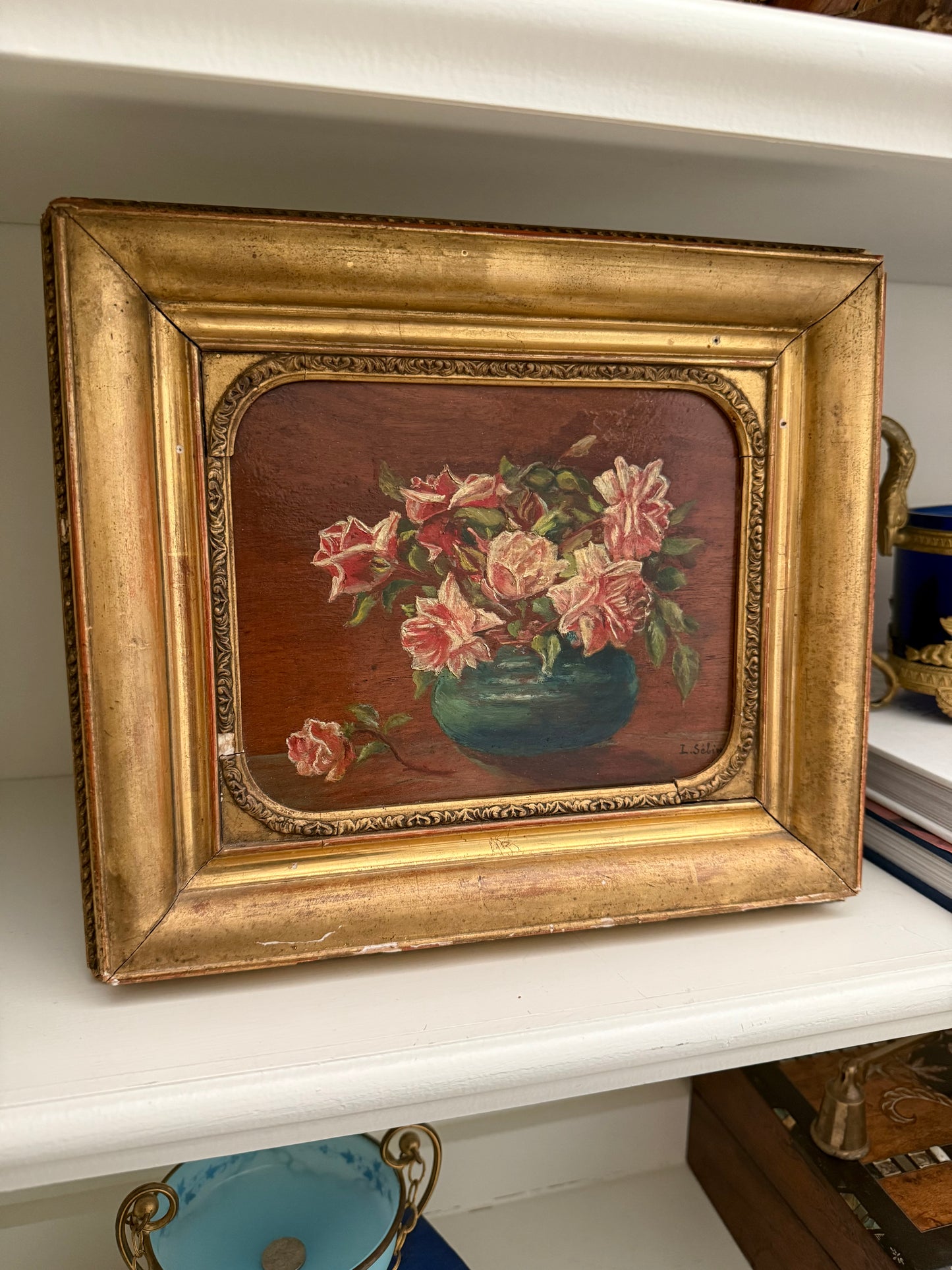 Antique Floral French Oil on Board