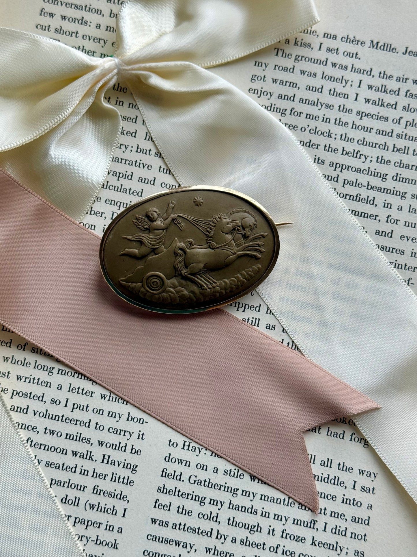 18K Gold Antique Lava Cameo Brooch