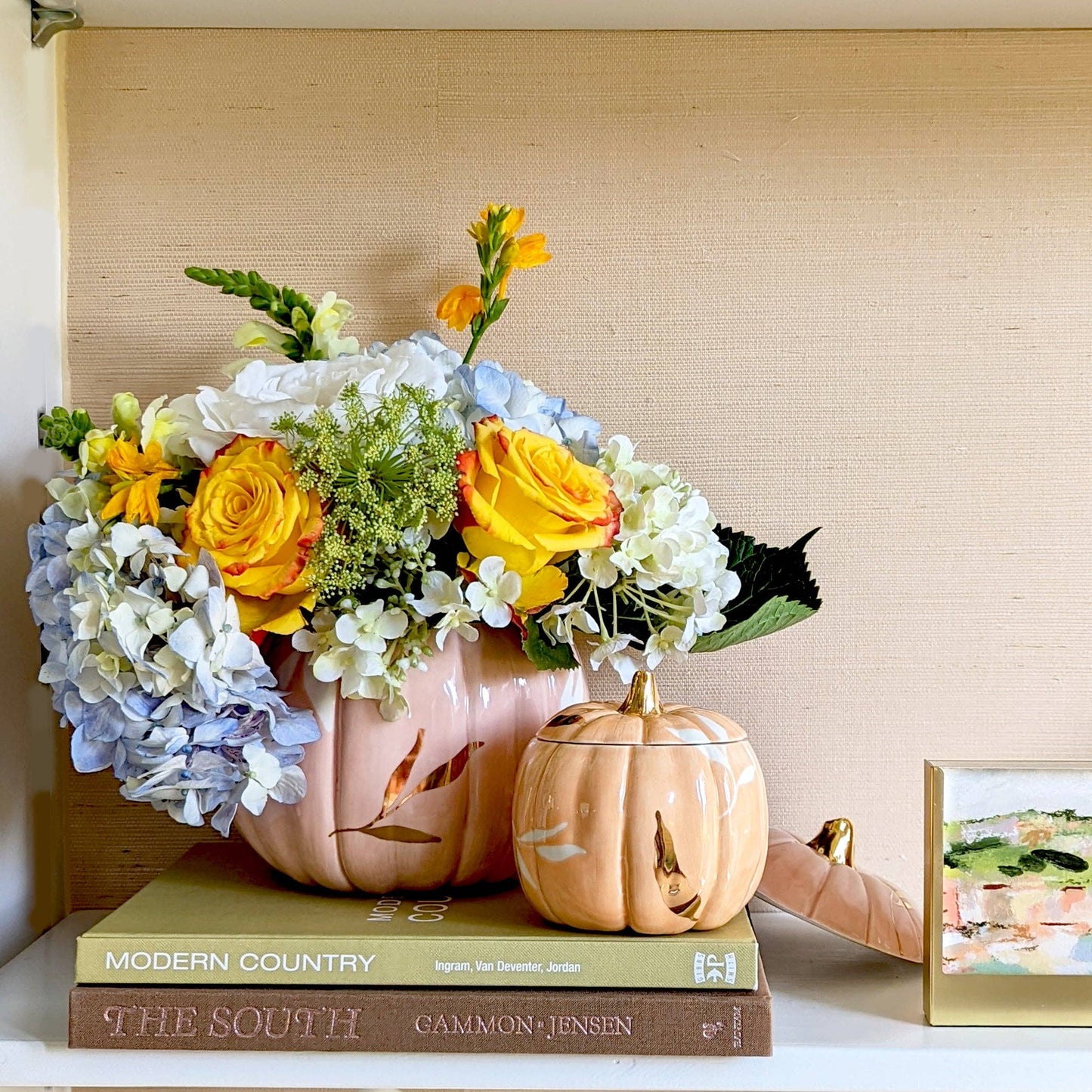 Layered Leaves Pumpkin Jars with 22K Gold Accents in Sheer Orange: Medium
