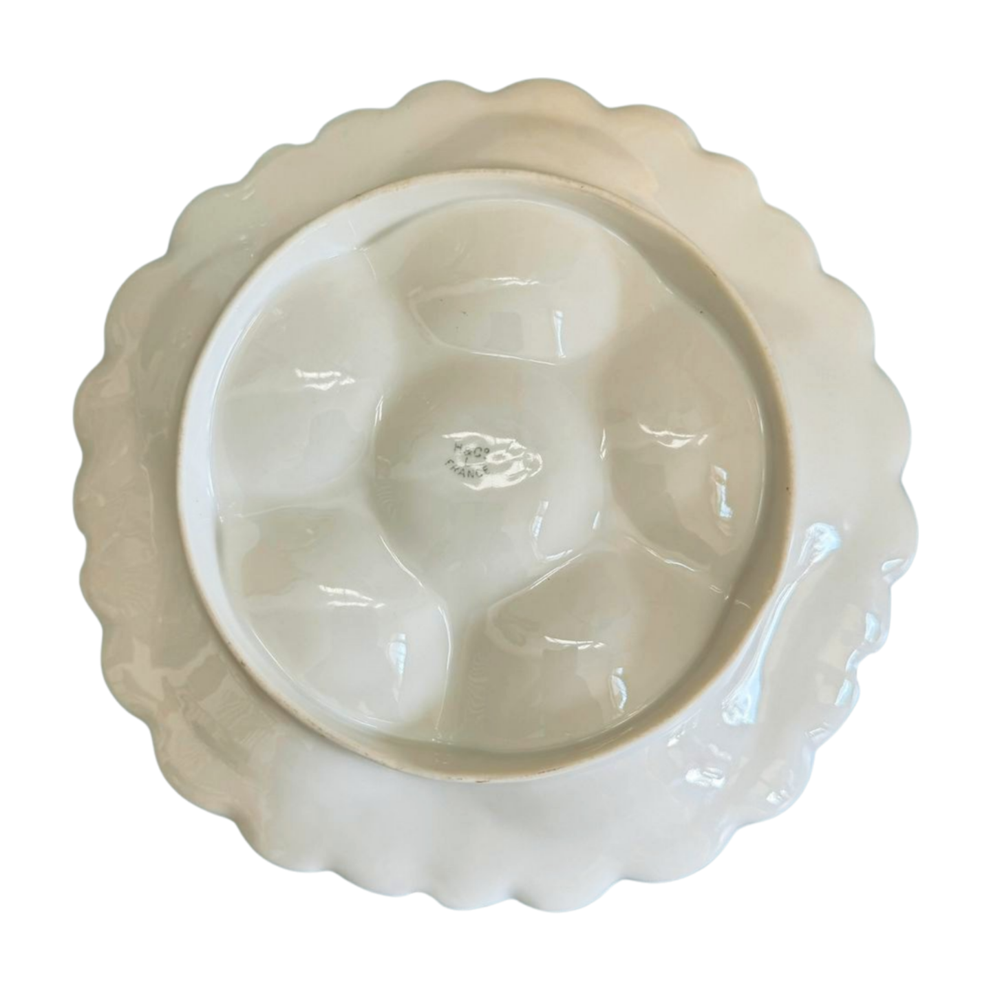 Antique Limoges Oyster Plate with Gilded Laurel & Burgundy Rim