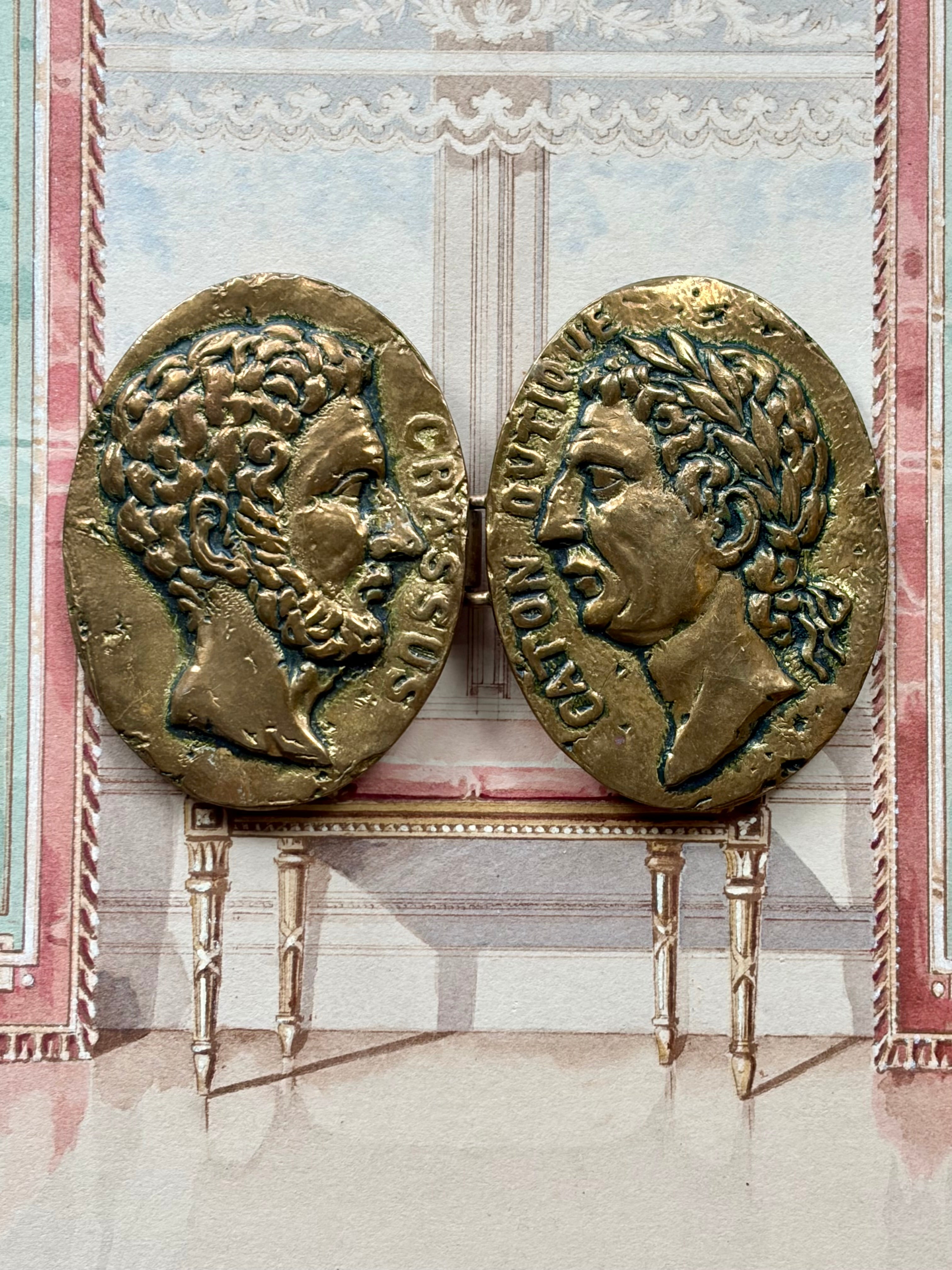 French Bronze Roman Emperor Belt Buckle