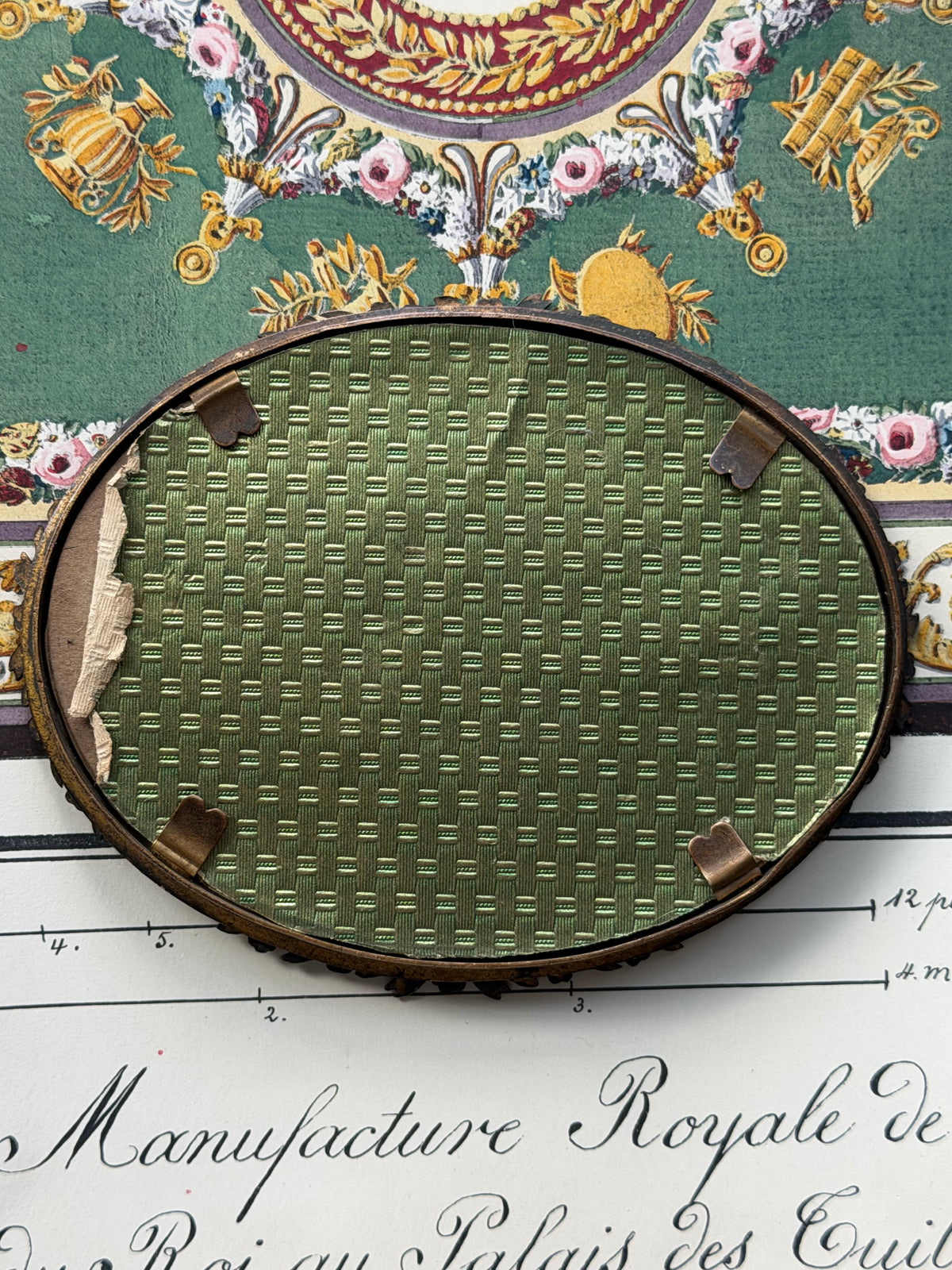 Antique French Oval Watercolor of Yellow Roses in Gilt Metal Laurel Frame