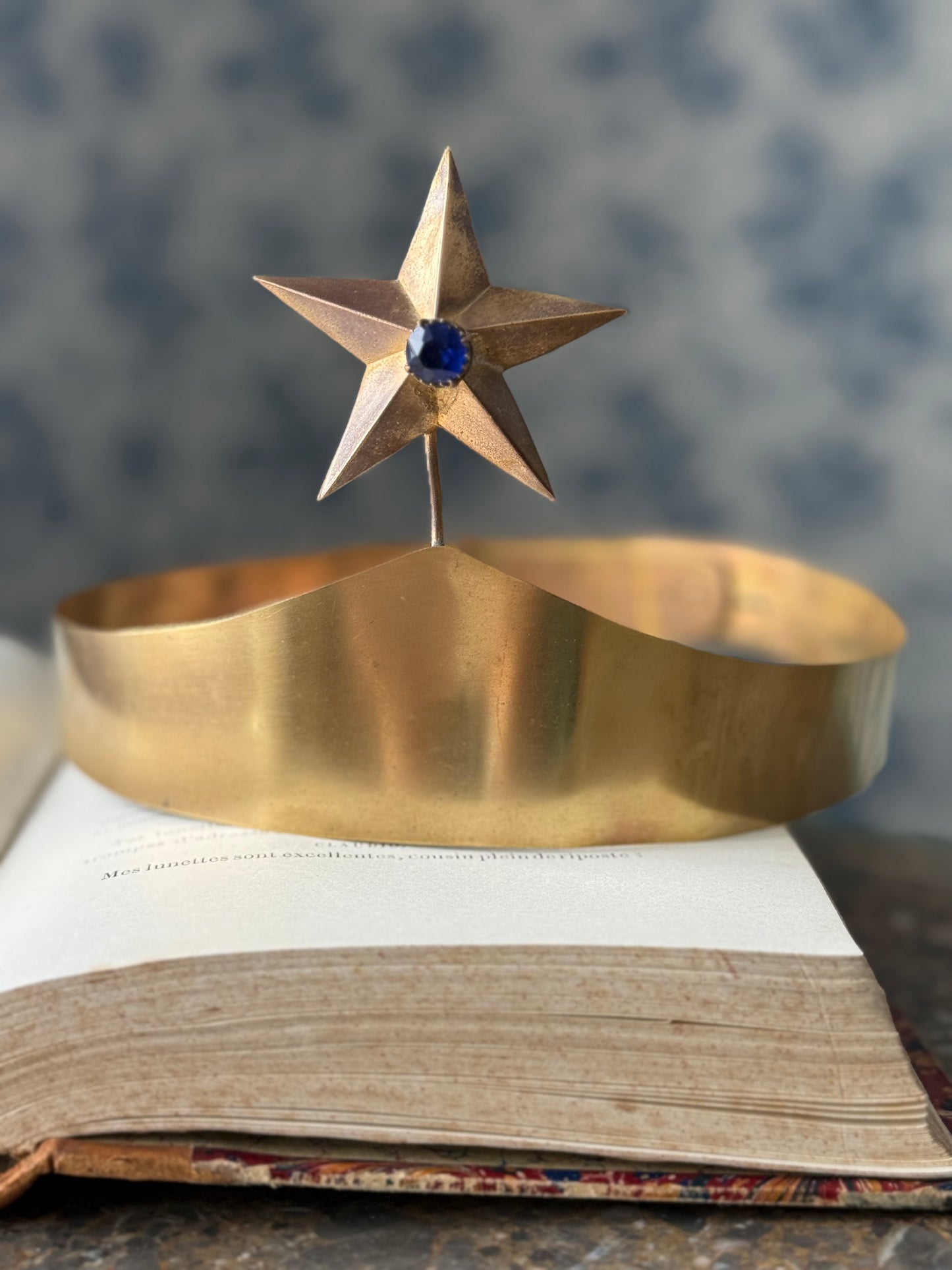 Antique Gilt Star Crown with Blue Stone Accent