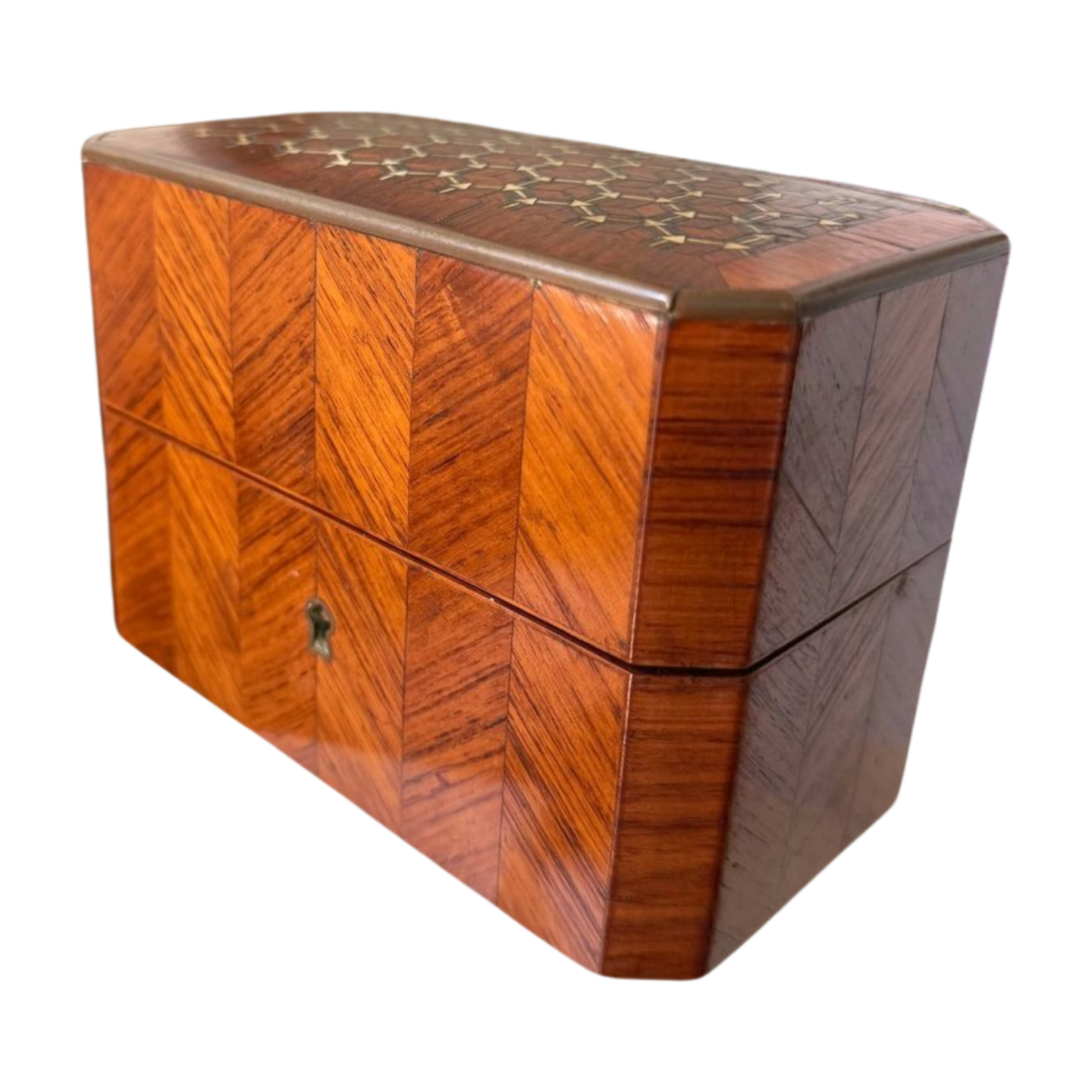 French Perfume Casket with Inlaid Marquetry & Crystal Bottles