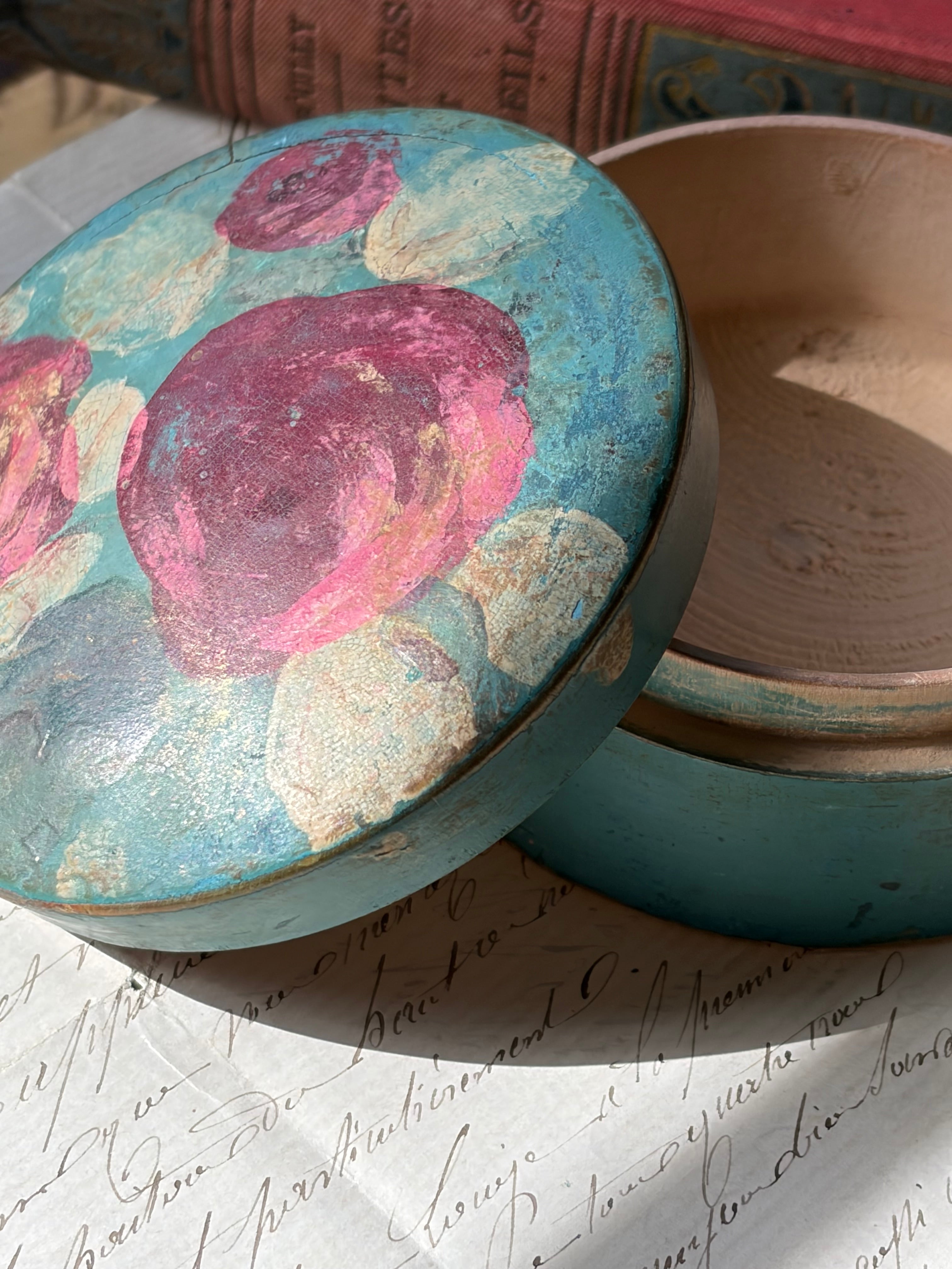 French Hand-Painted Wood Box, Paris Find