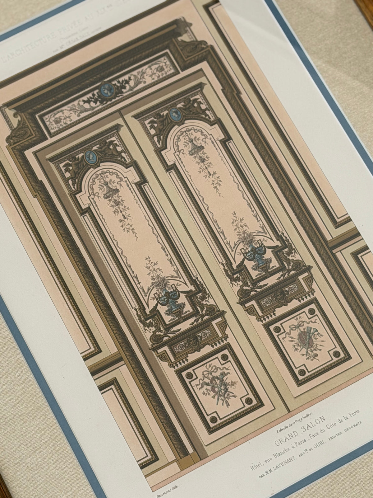 Antique French Architectural Chromolithograph – Custom Framed