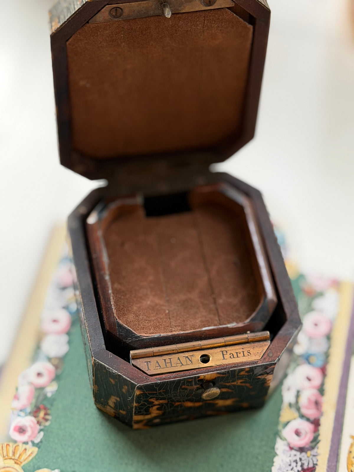 Antique French Tahan Paris Pocket Watch Box with Tortoiseshell Veneer