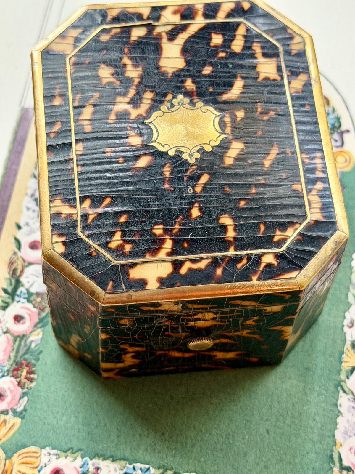 Antique French Tahan Paris Pocket Watch Box with Tortoiseshell Veneer