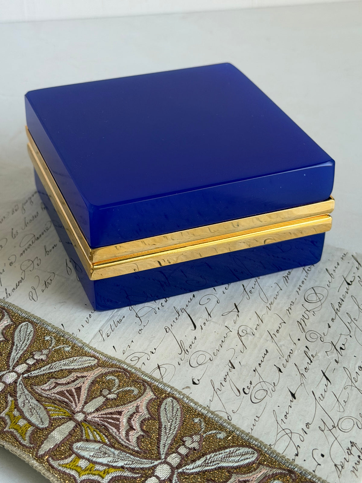 Vintage Cobalt Opaline Box