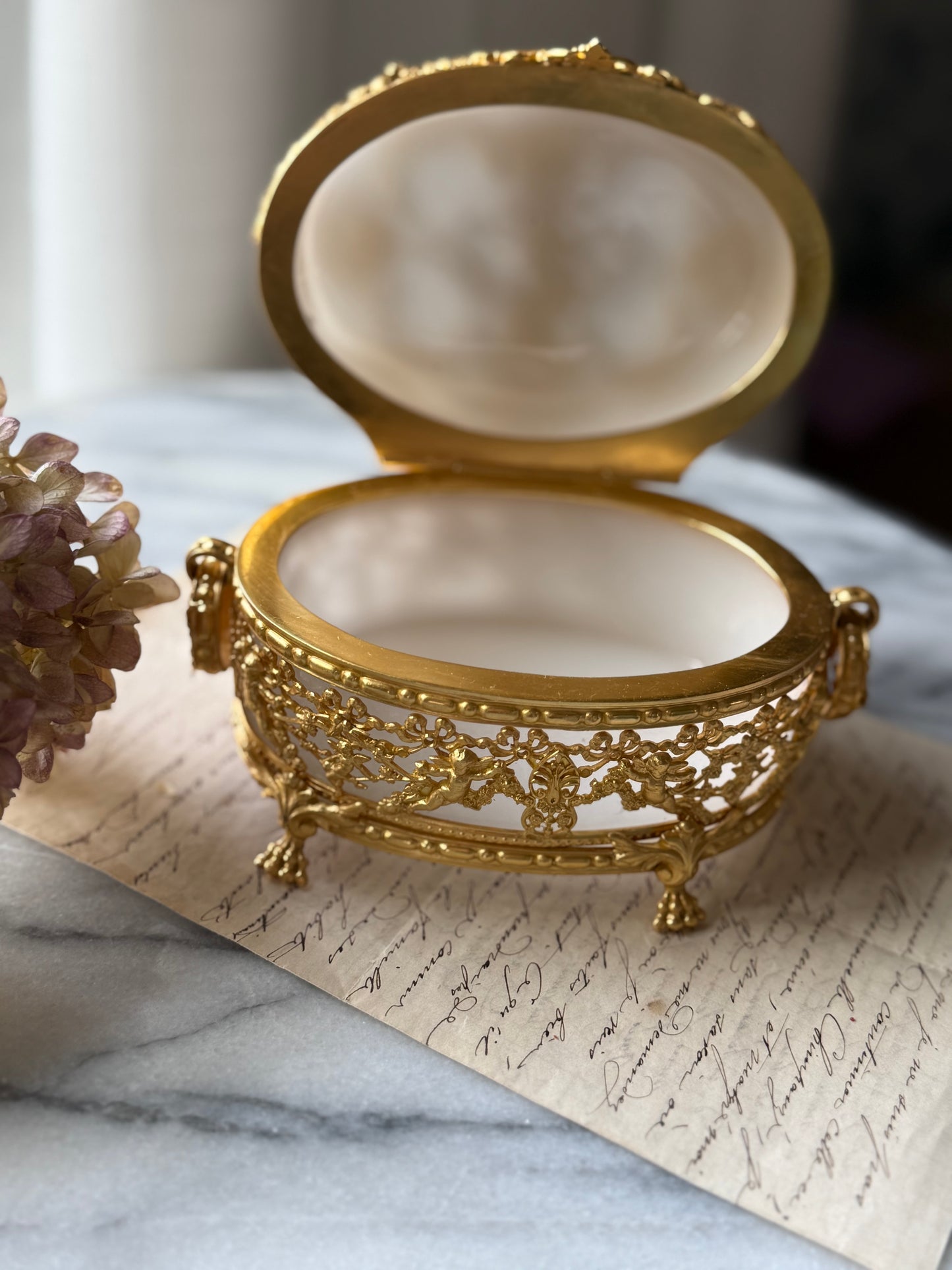 Antique French Opaline & Gilt Bronze Casket
