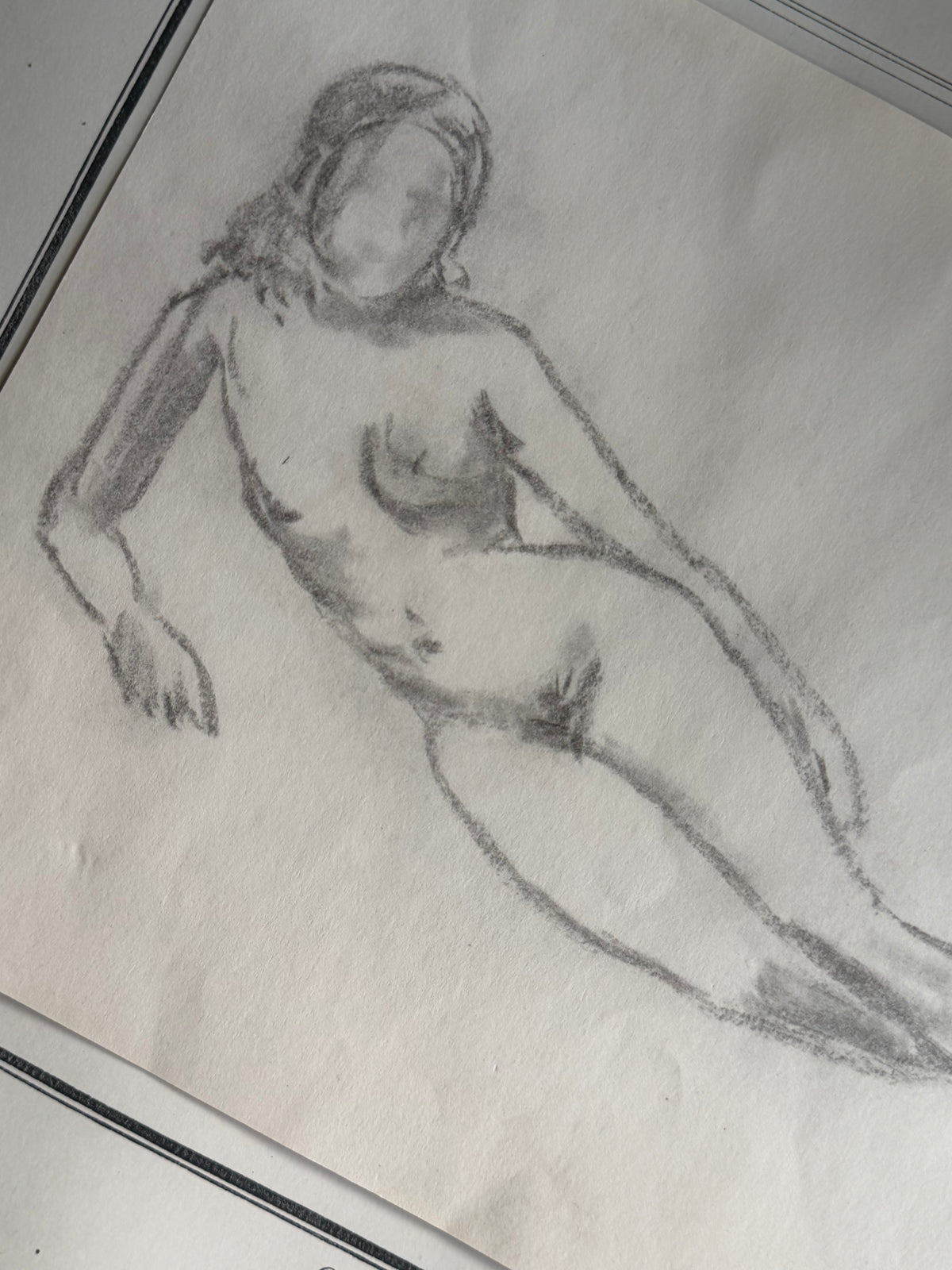Vintage Graphite Sketch of a Reclining Nude, Sourced in France