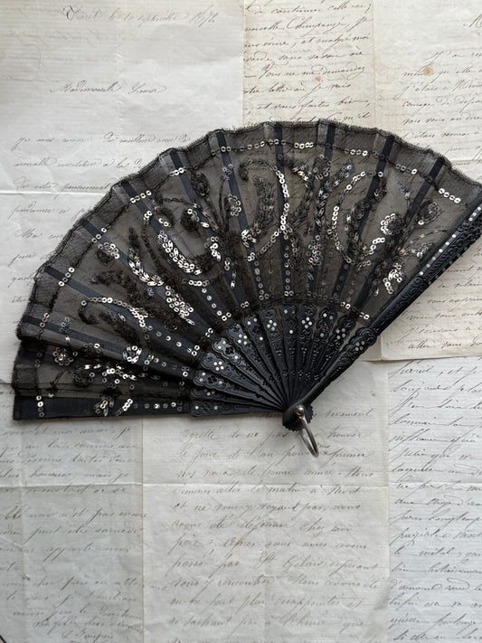 Vintage Black Sequin Hand Fan