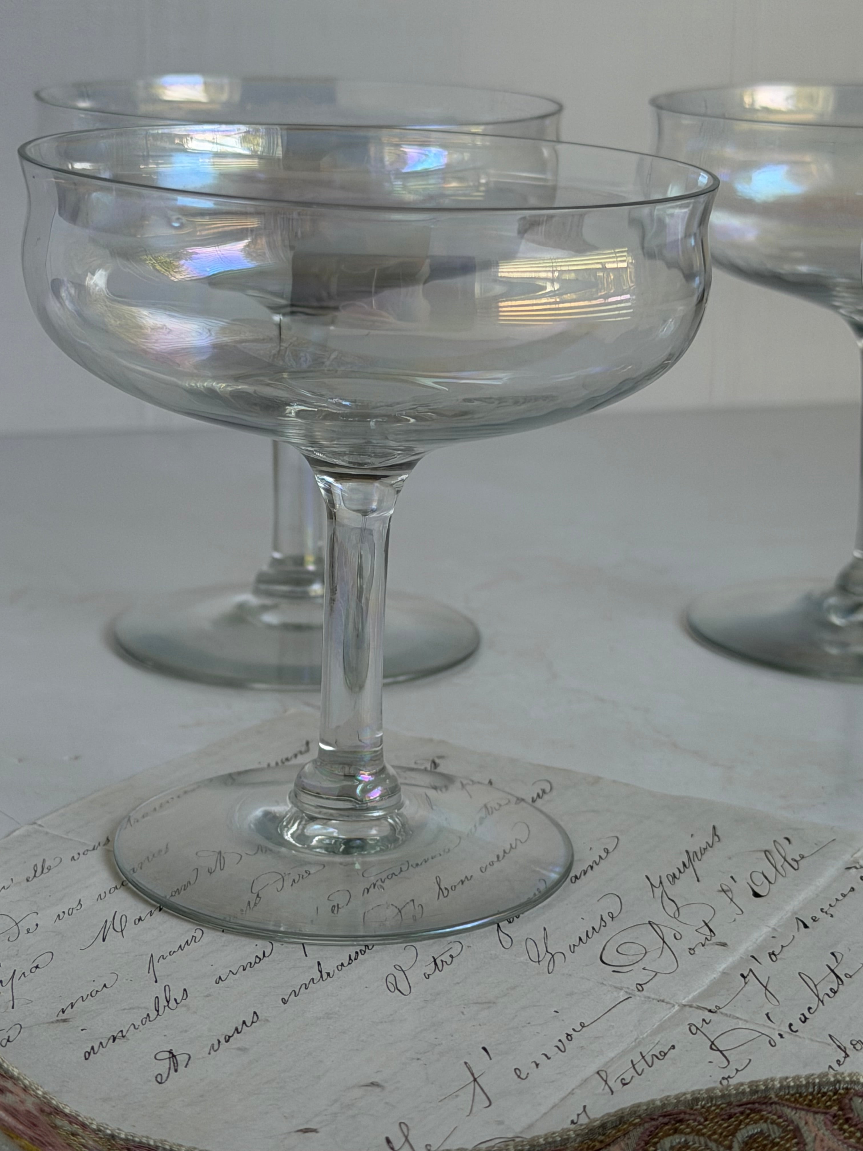 Hand Blown Iridescent Coupes, Set of Four