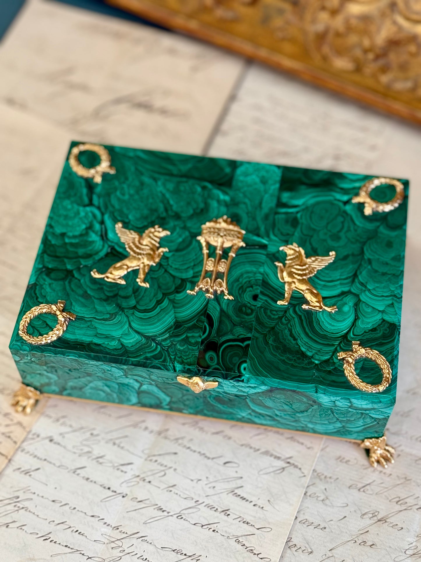 Vintage Malachite & Bronze Box