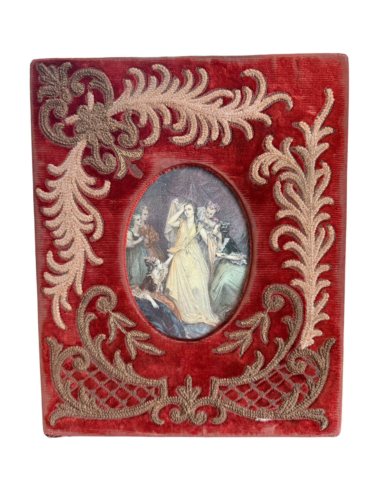 Antique French Velvet Frame with Embroidered Detail