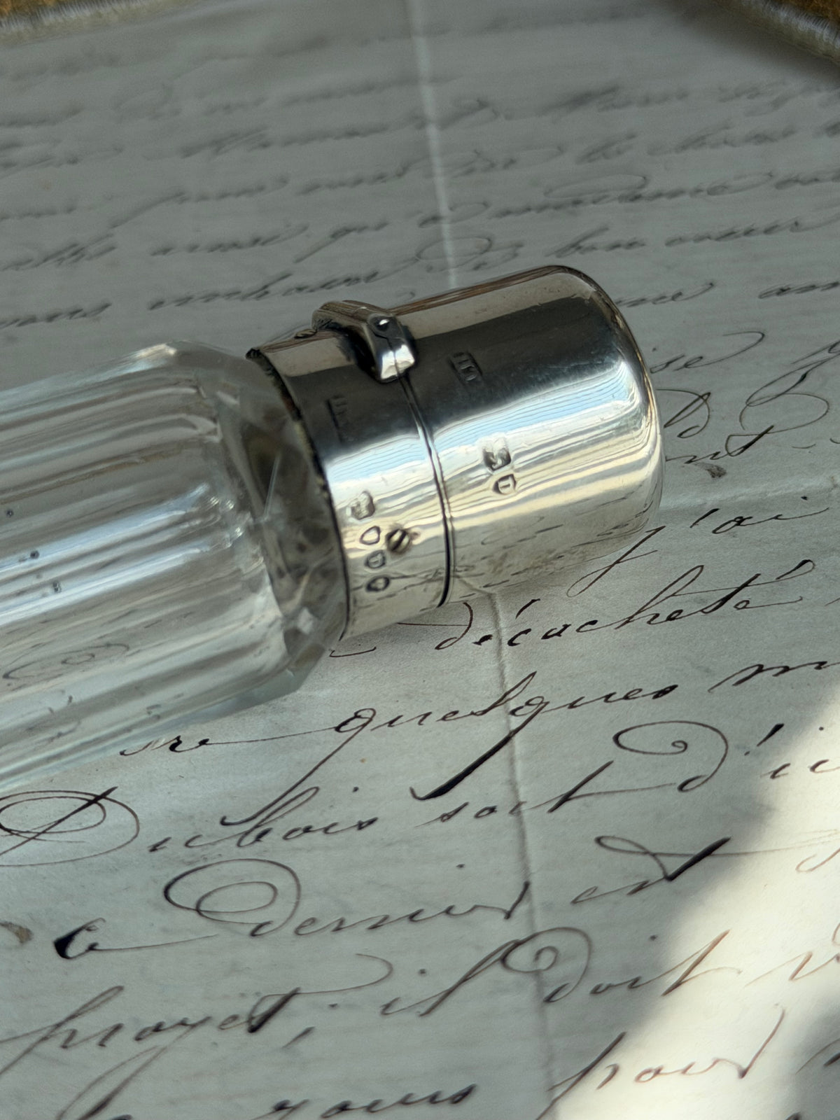 Antique Sterling Silver & Cut Crystal Double-Ended Scent Bottle