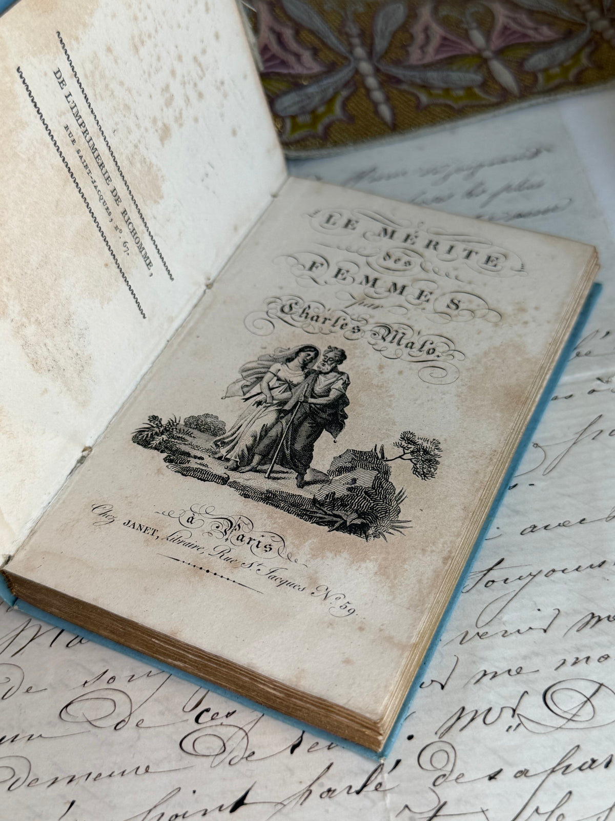 Antique French Almanach, Le Mérite des Femmes by Charles Malo, Janet, Paris, with Original Case